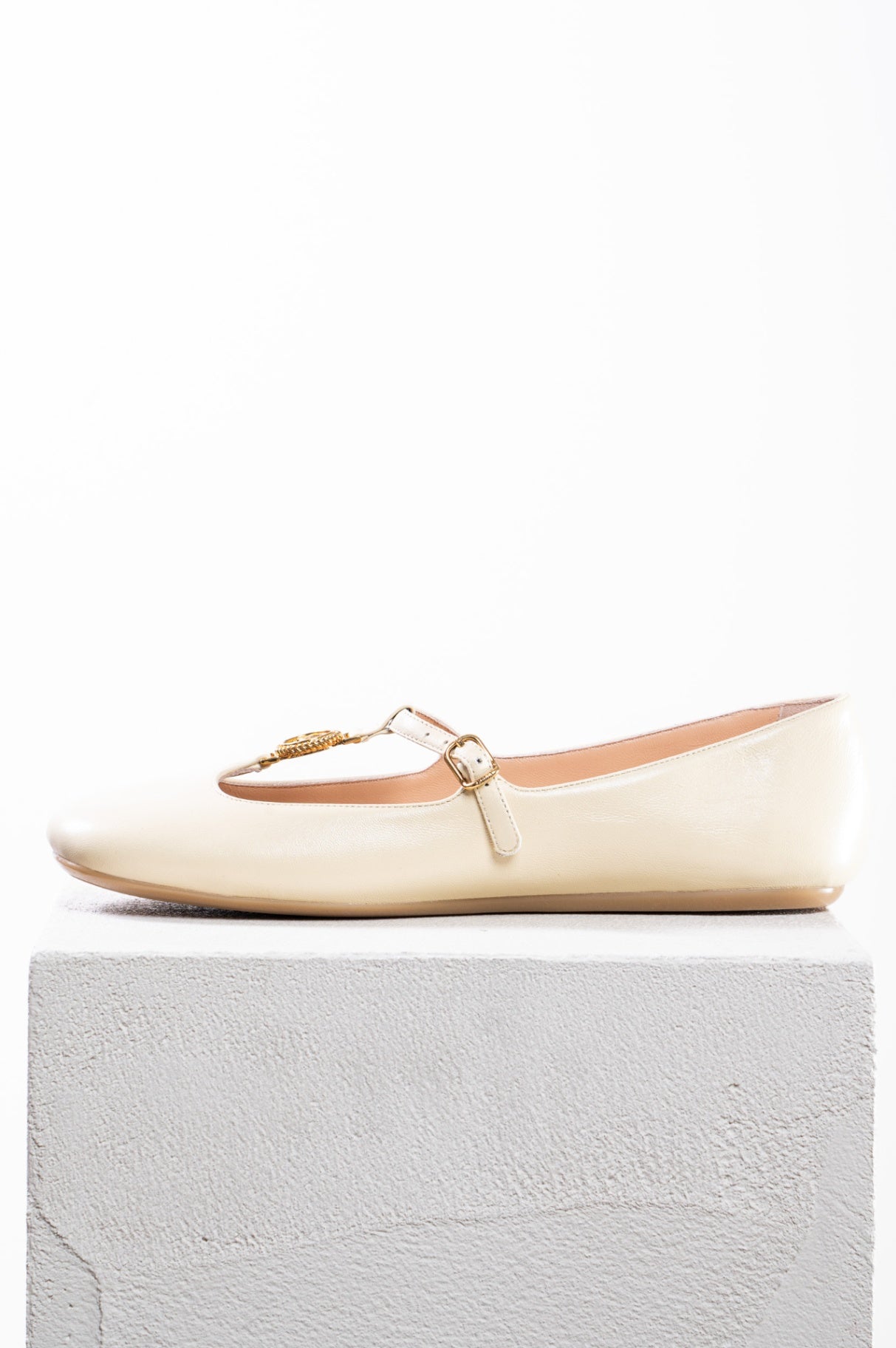 Beige Leonore Leather Ballerina Flats