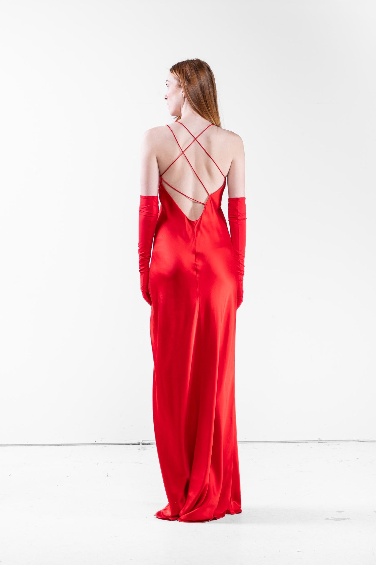 Red Long Slip Dress Multi Strap
