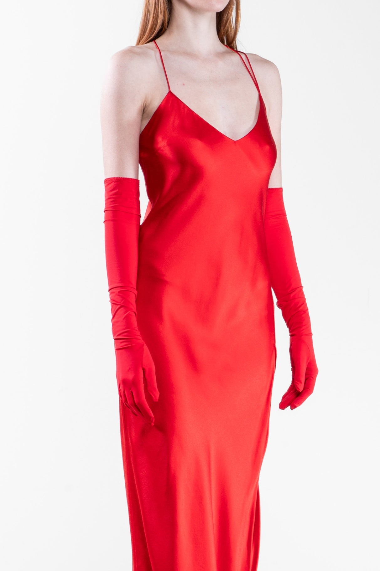 Red Long Slip Dress Multi Strap