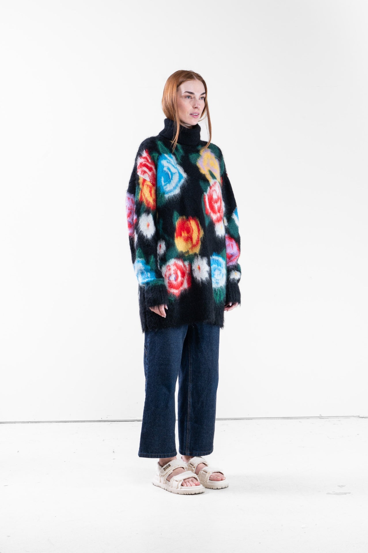 Multicolour Black floral Intarsia-knit Sweater