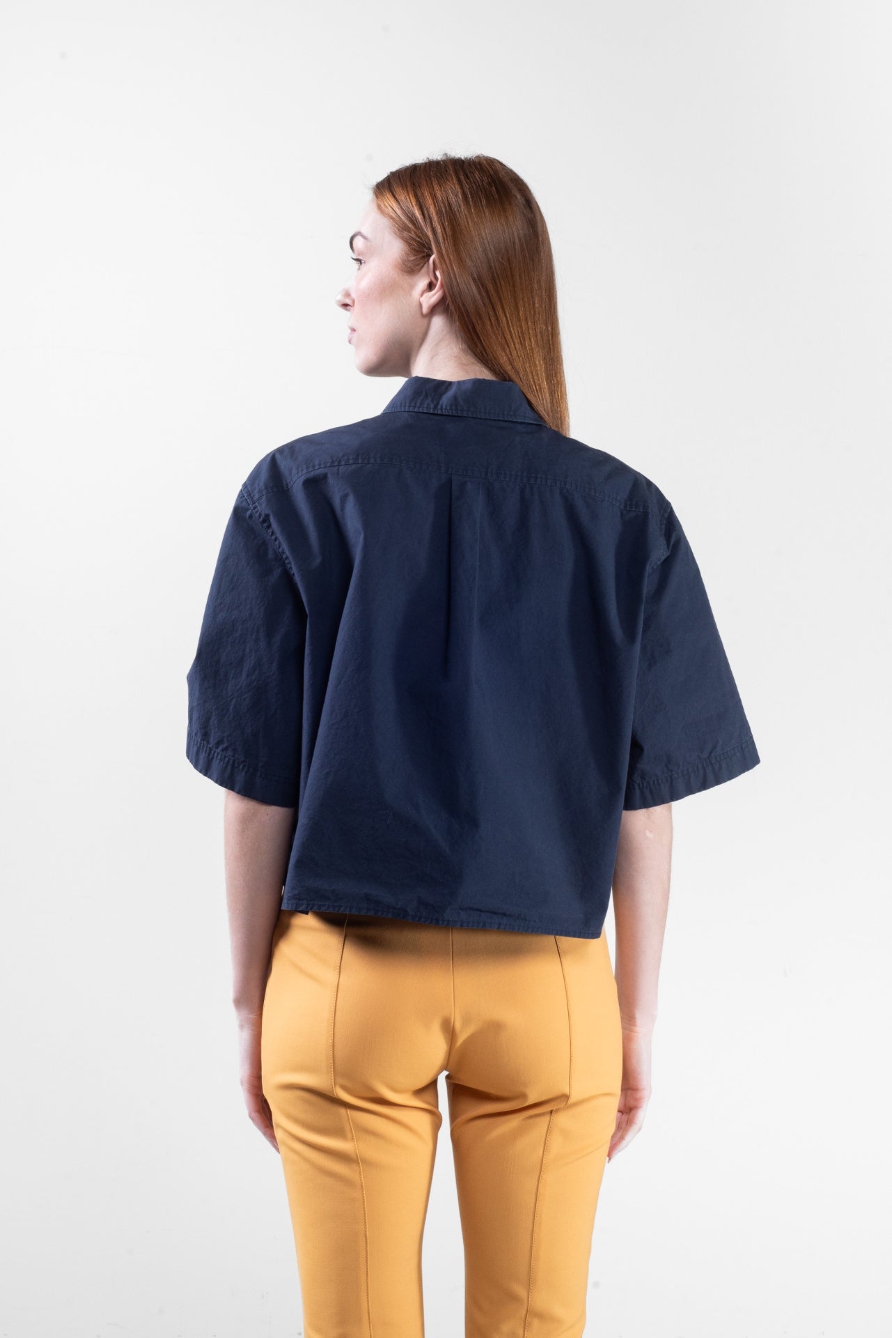 Navy Cropped Organic Poplin Shirt