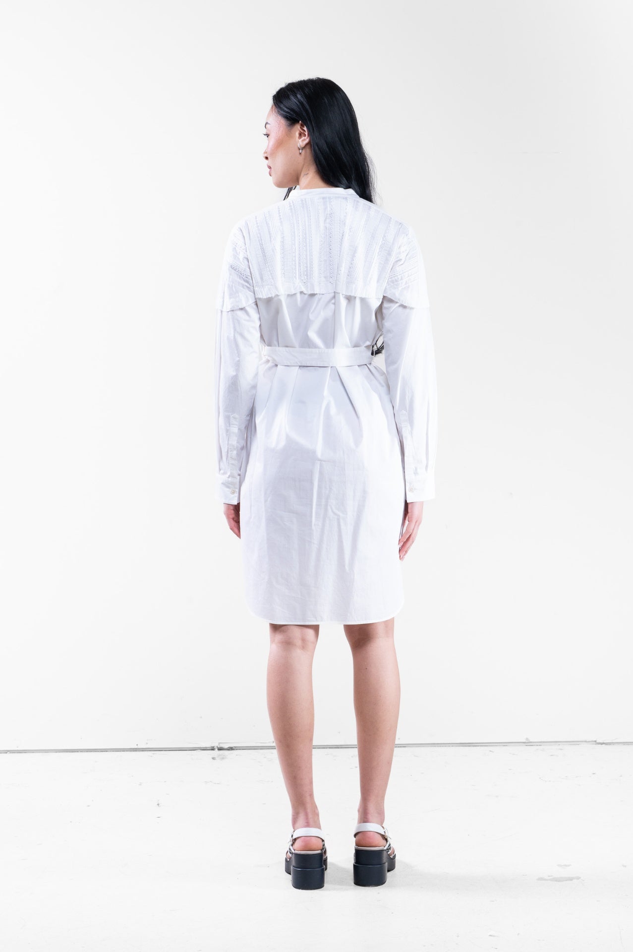 White Pleat Detail Mini Shirt Dress