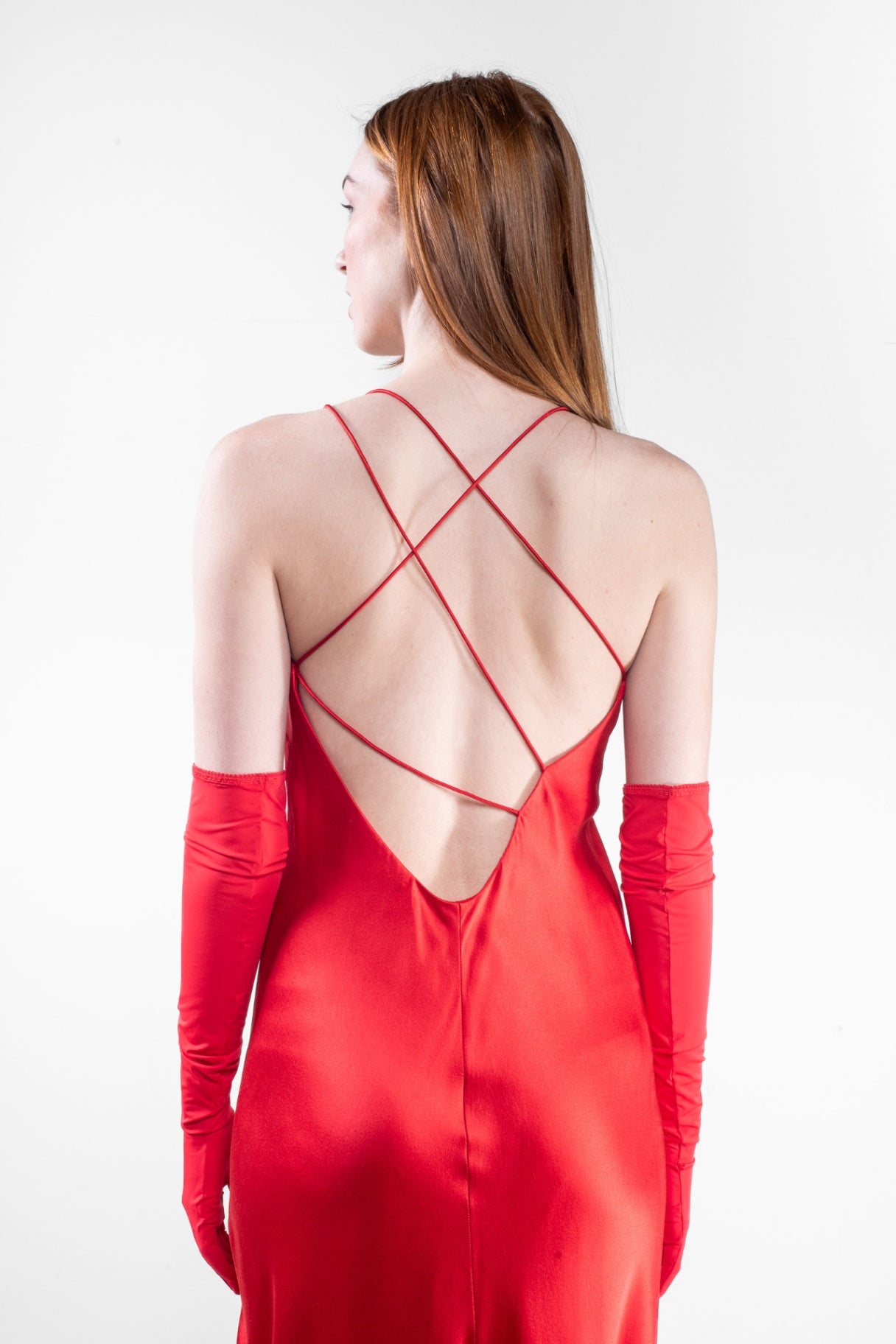 Red Long Slip Dress Multi Strap