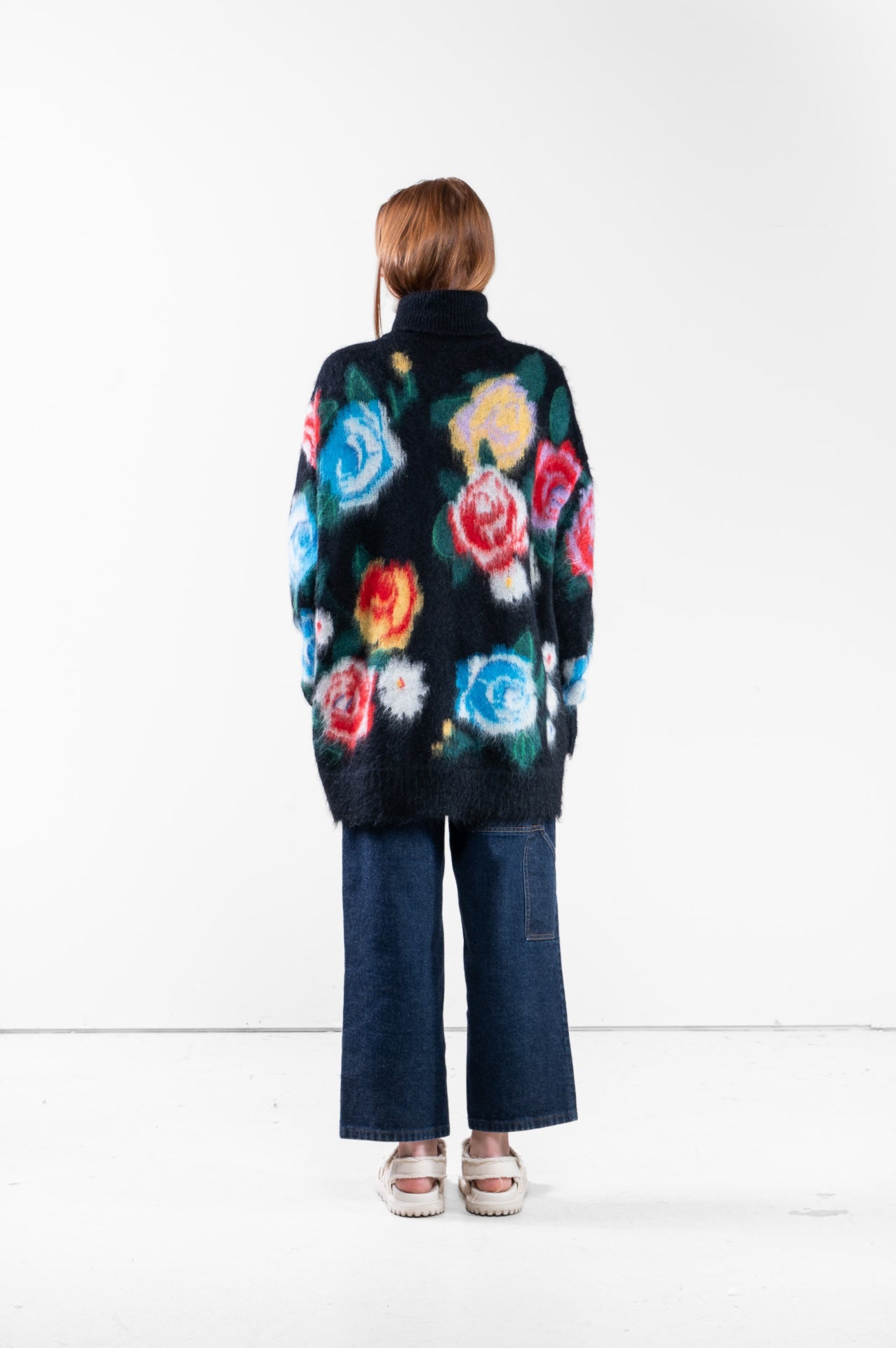 Multicolour Black floral Intarsia-knit Sweater