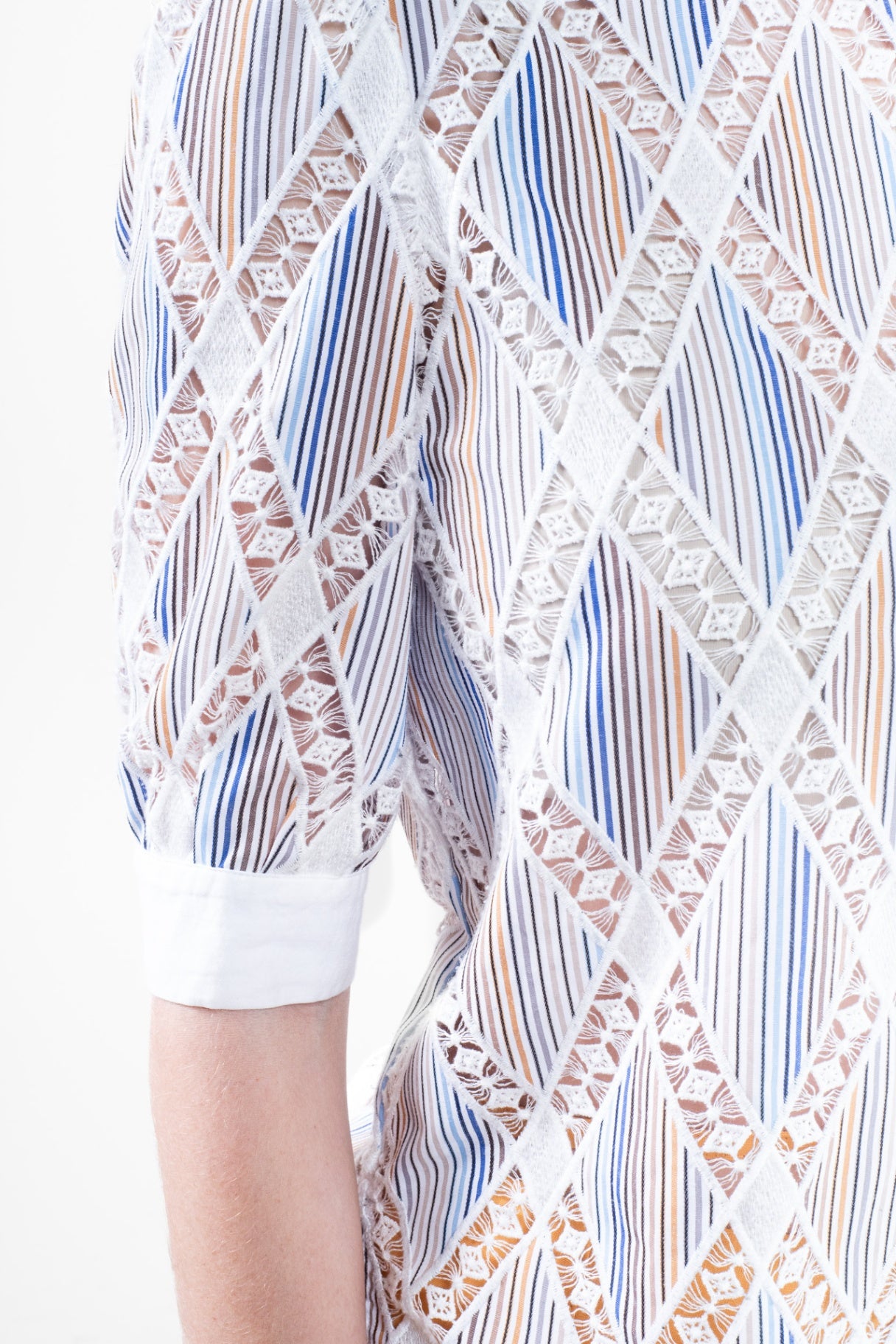 Short Sleeve Striped Shirt with Lace