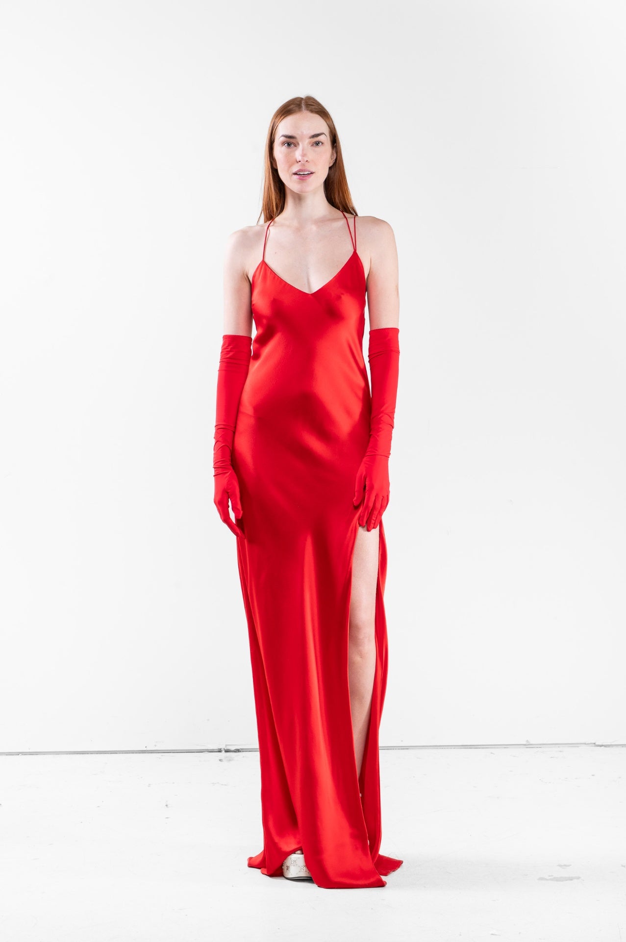 Red Long Slip Dress Multi Strap