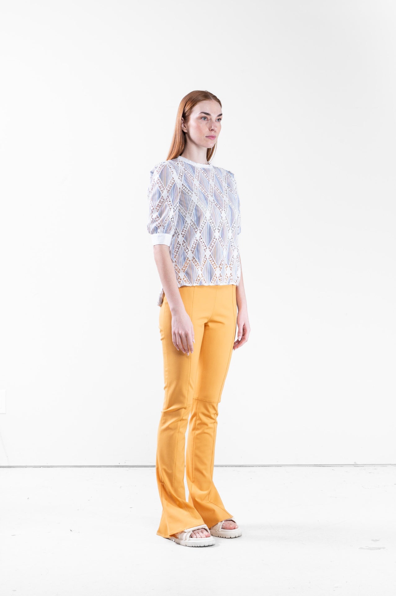 Short Sleeve Striped Shirt with Lace