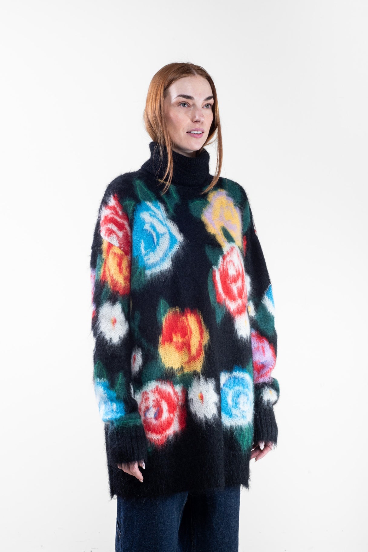Multicolour Black floral Intarsia-knit Sweater