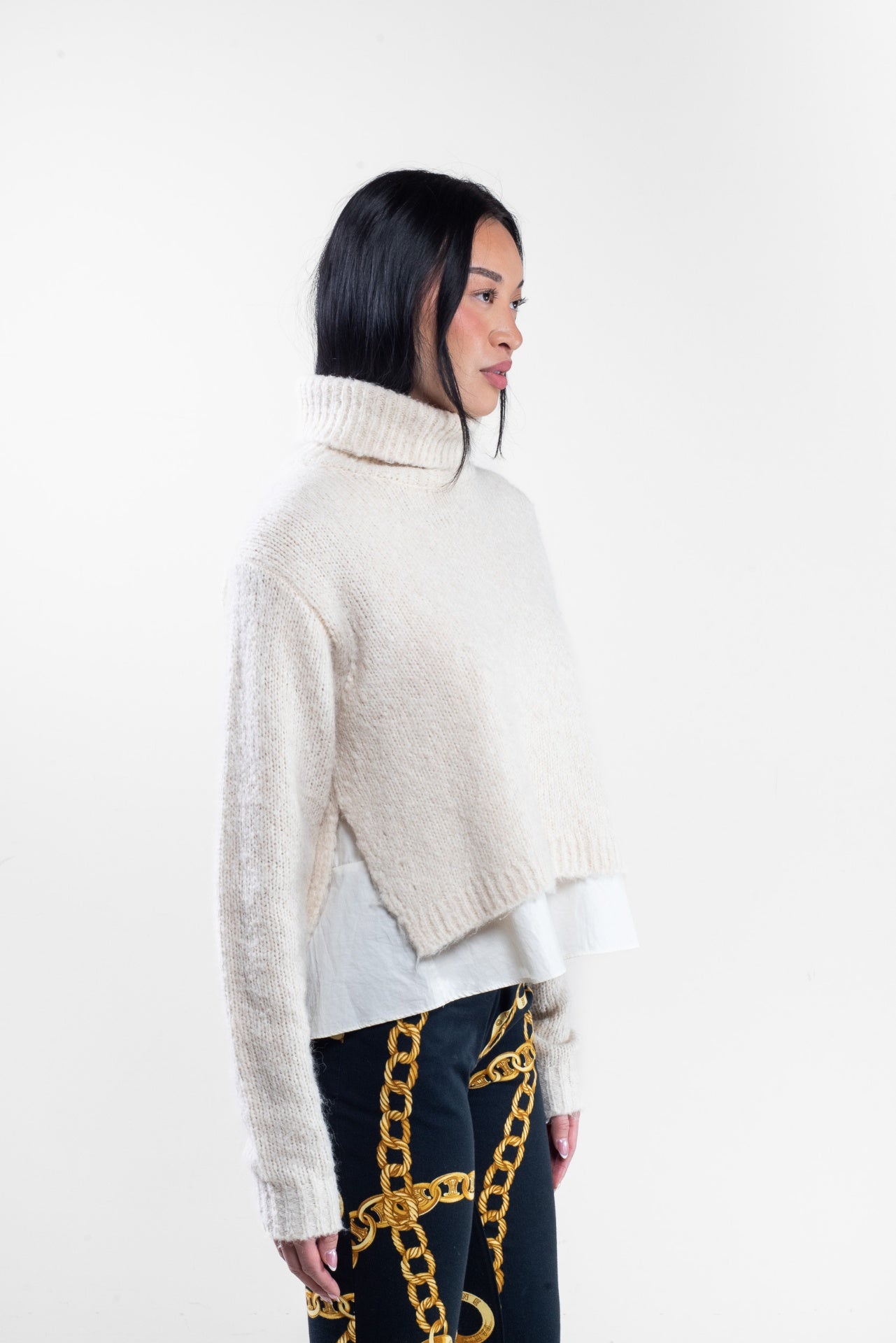 Cream Turtleneck Wool Sweater