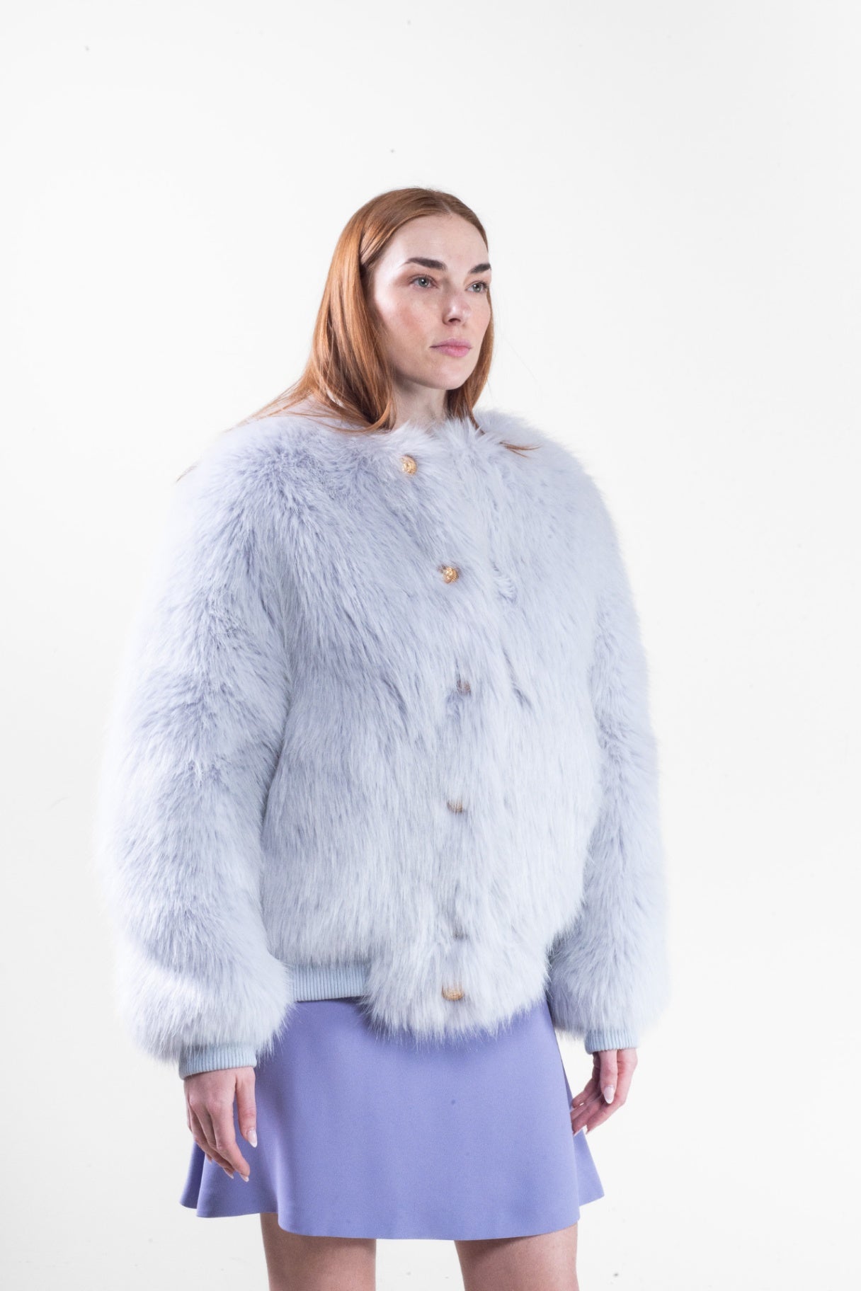 Blue Faux Fur Bomber Jacket