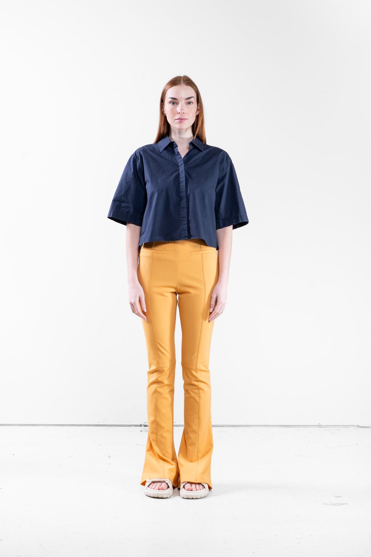 Navy Cropped Organic Poplin Shirt