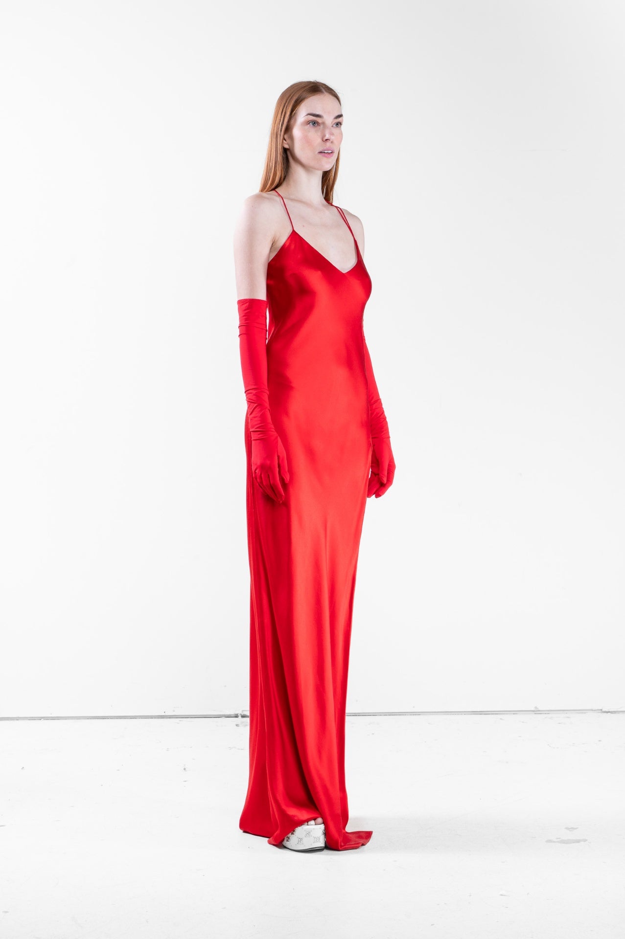 Red Long Slip Dress Multi Strap