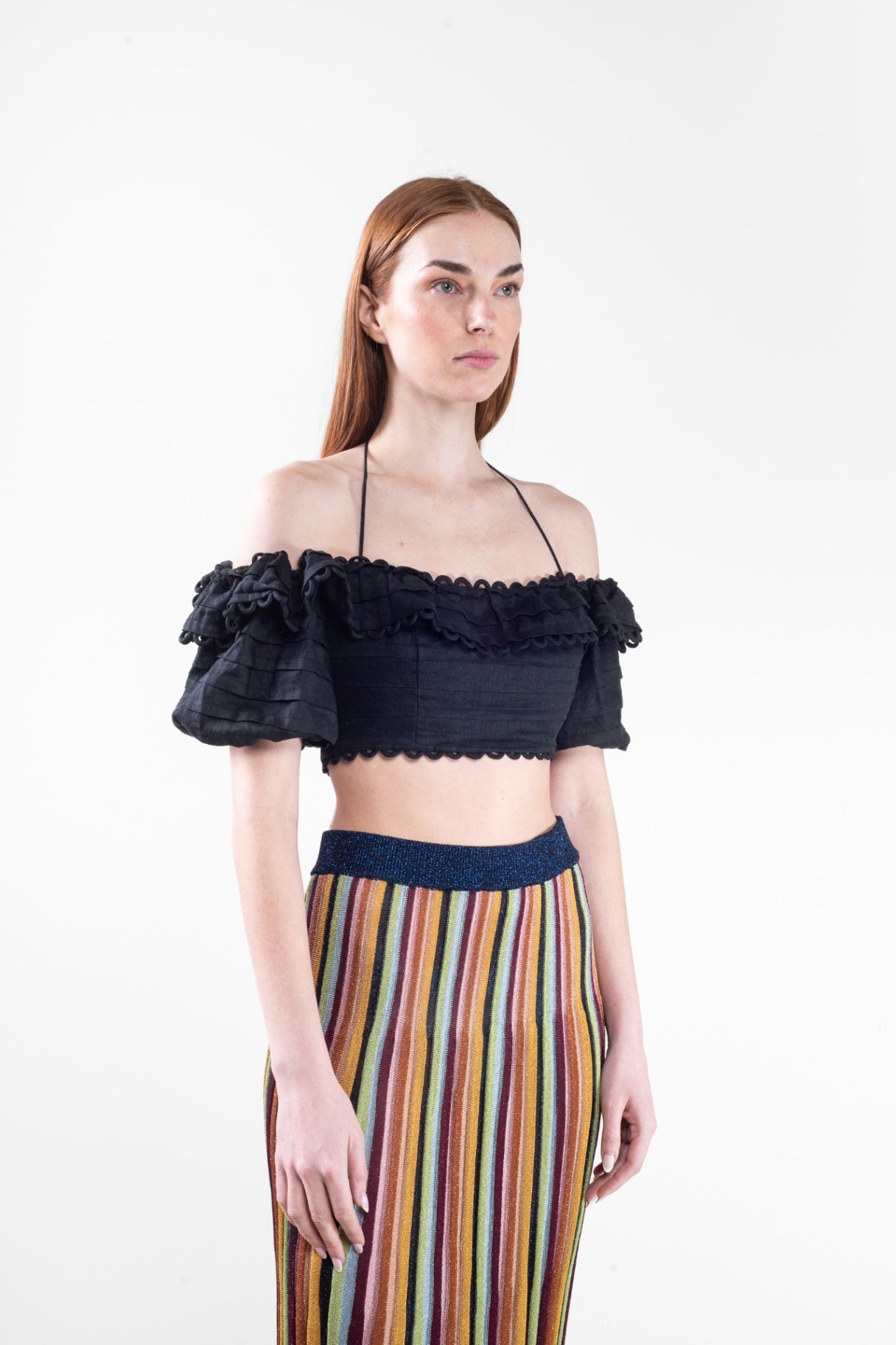 Black Off-the-shoulder Cropped Top