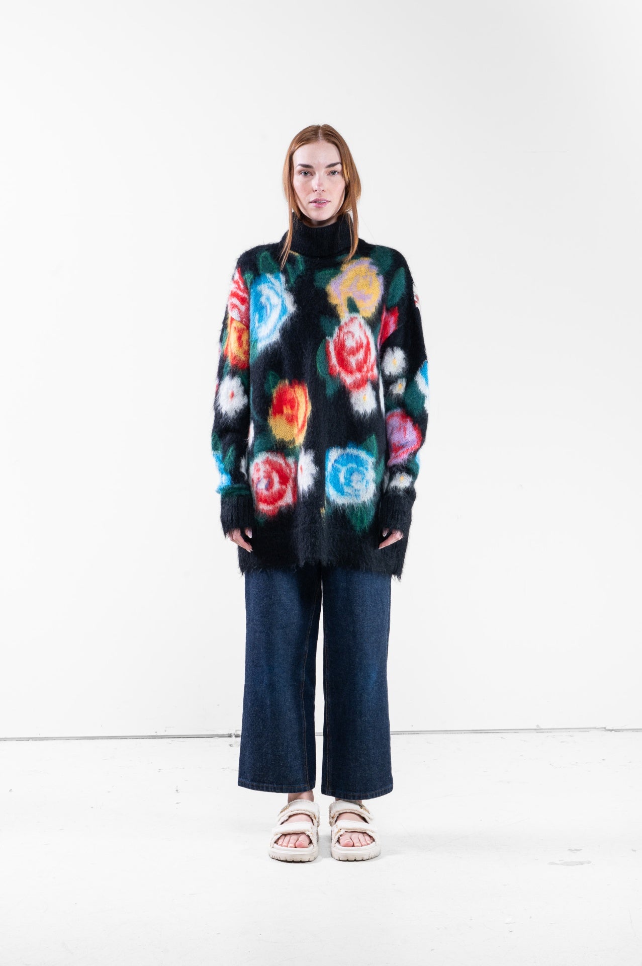 Multicolour Black floral Intarsia-knit Sweater