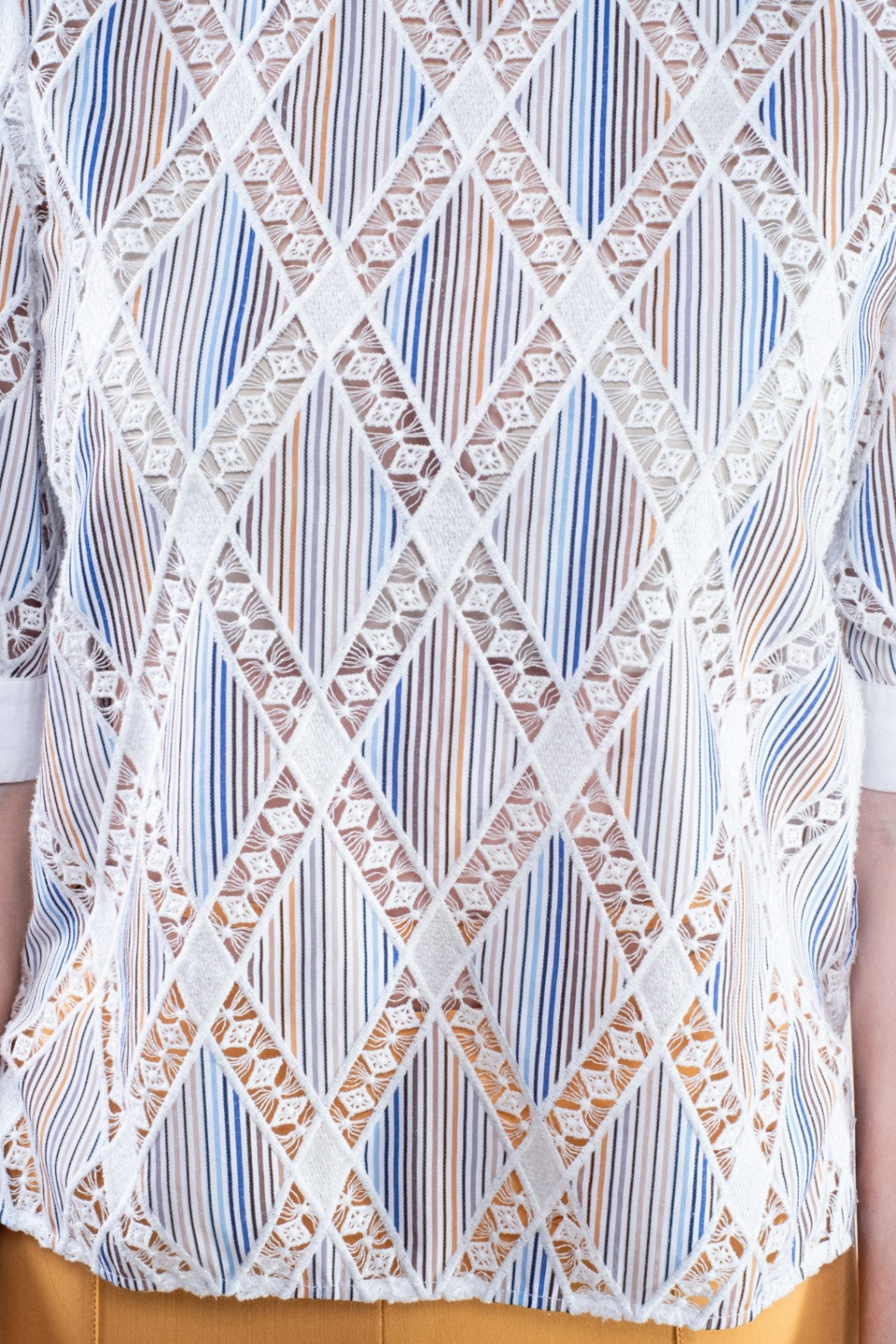 Short Sleeve Striped Shirt with Lace