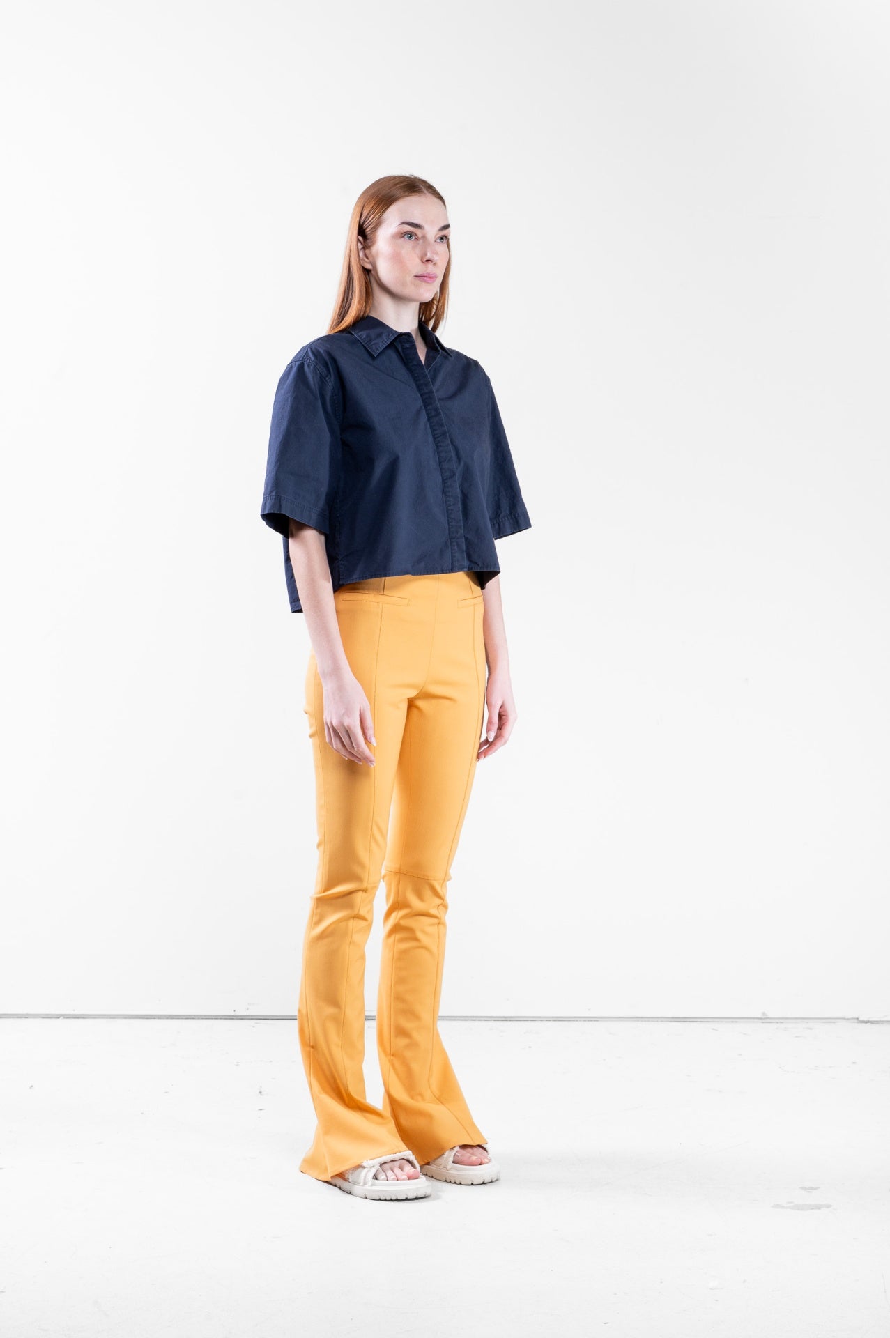 Navy Cropped Organic Poplin Shirt