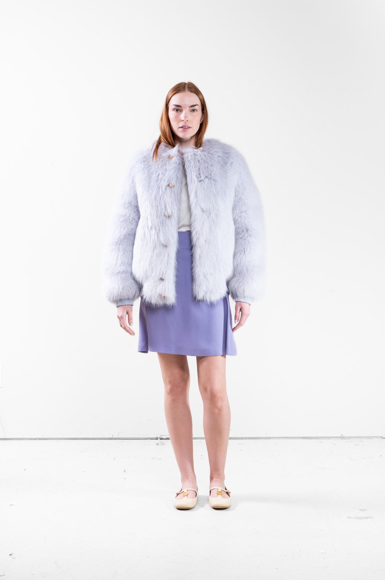 Blue Faux Fur Bomber Jacket