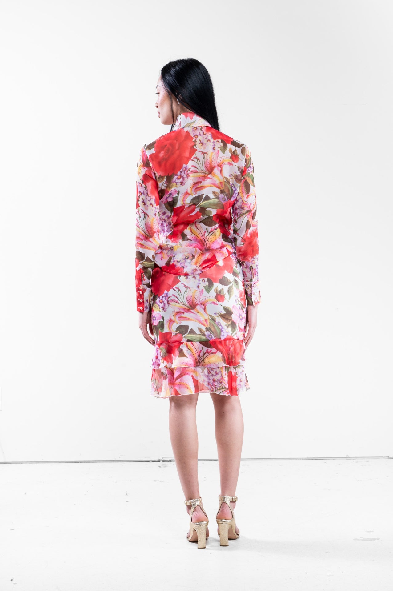 Vintage Floral Print Pearl Button Up Shirt