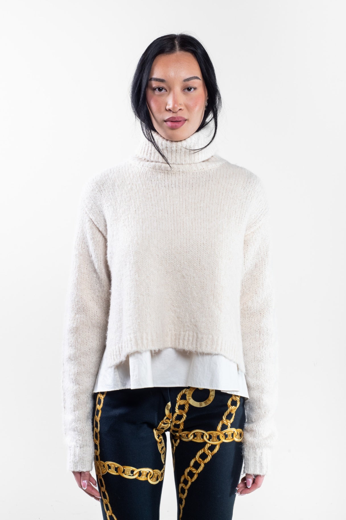 Cream Turtleneck Wool Sweater