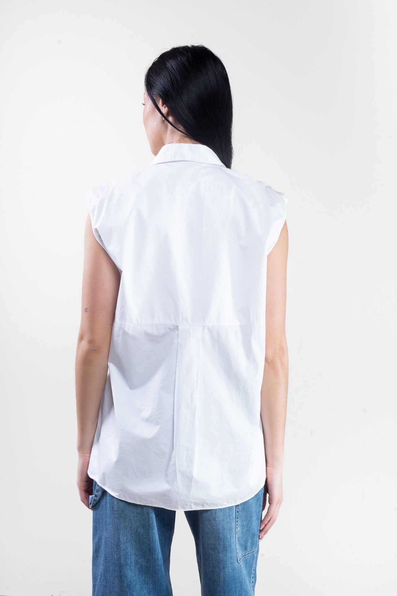 White Sleeveless Button Up Shirt