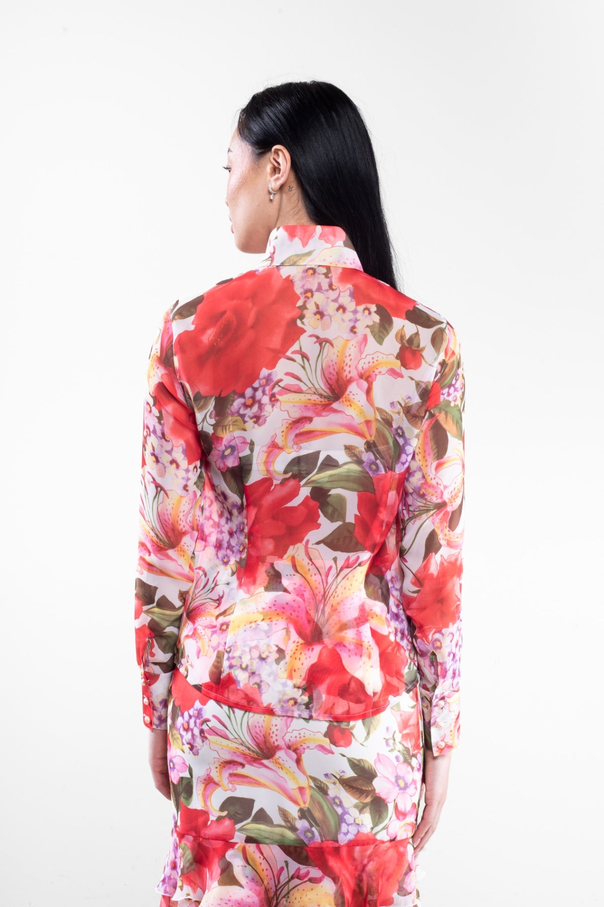Vintage Floral Print Pearl Button Up Shirt