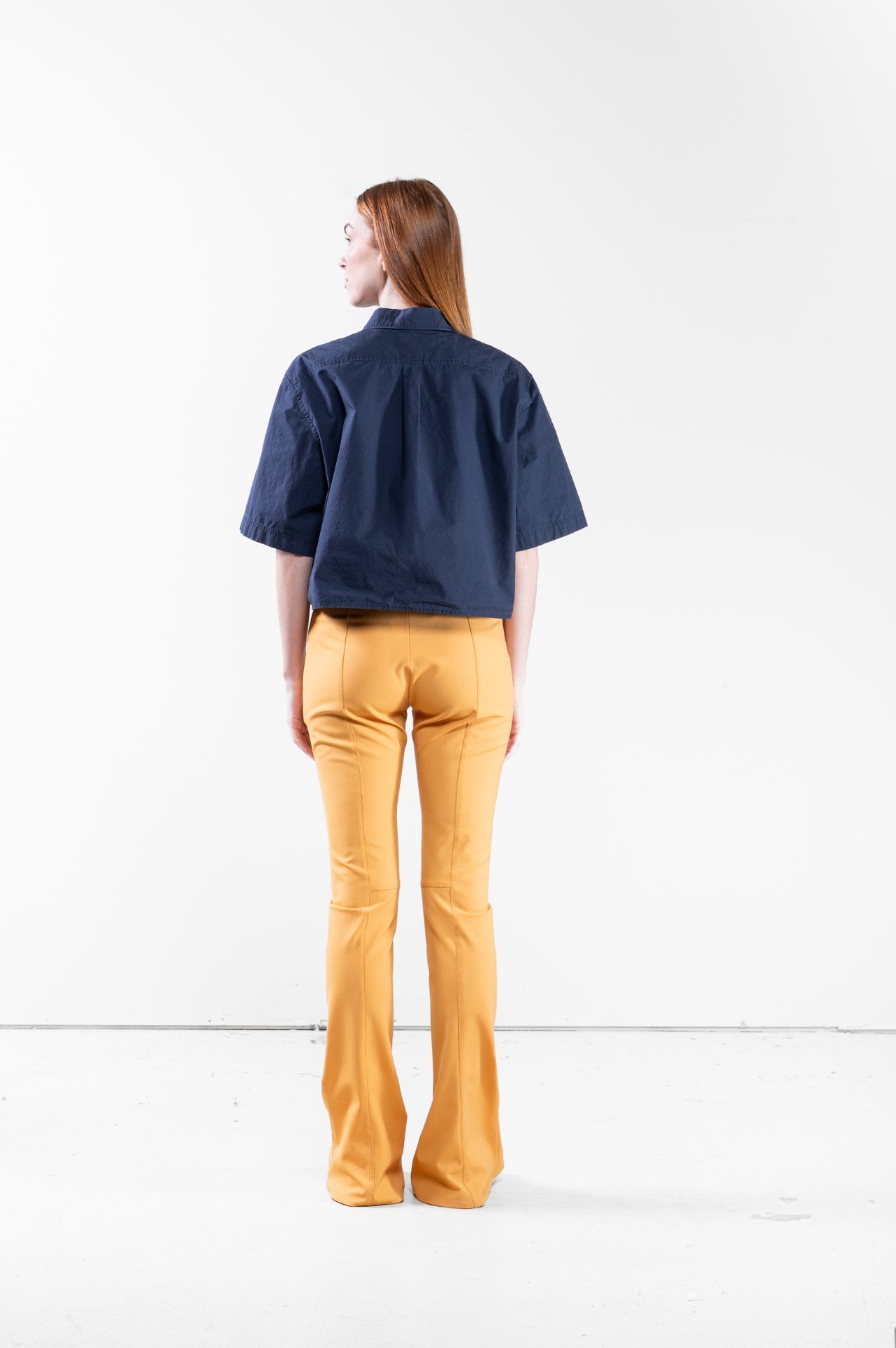Navy Cropped Organic Poplin Shirt