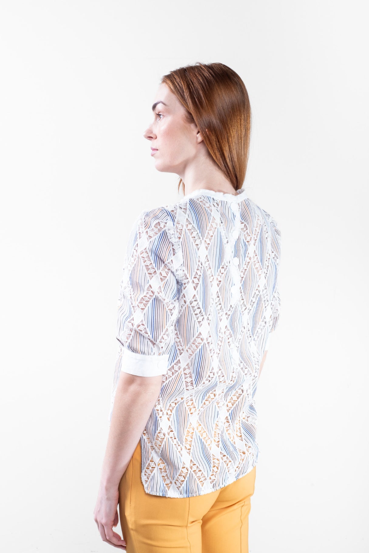 Short Sleeve Striped Shirt with Lace