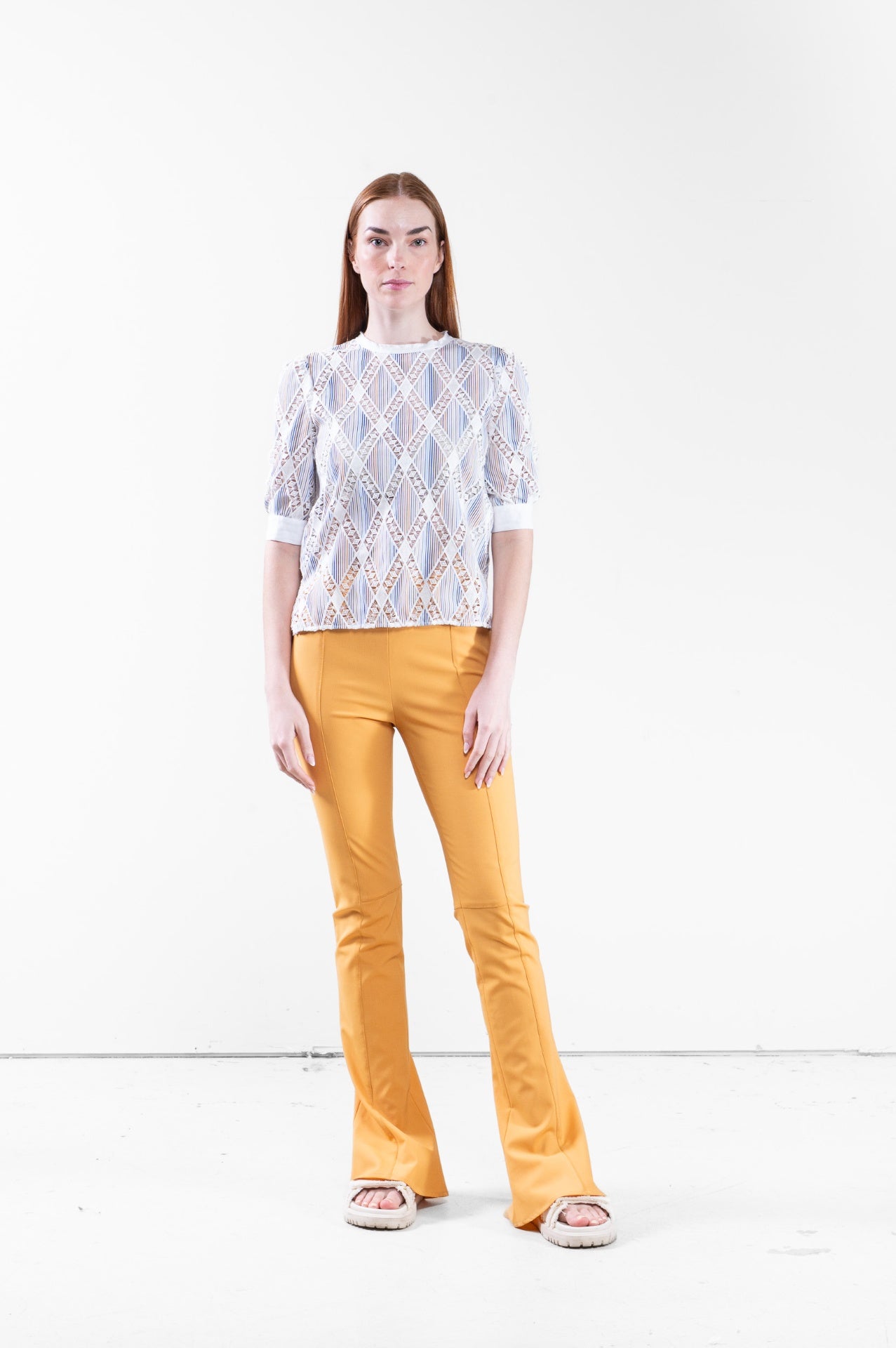 Short Sleeve Striped Shirt with Lace