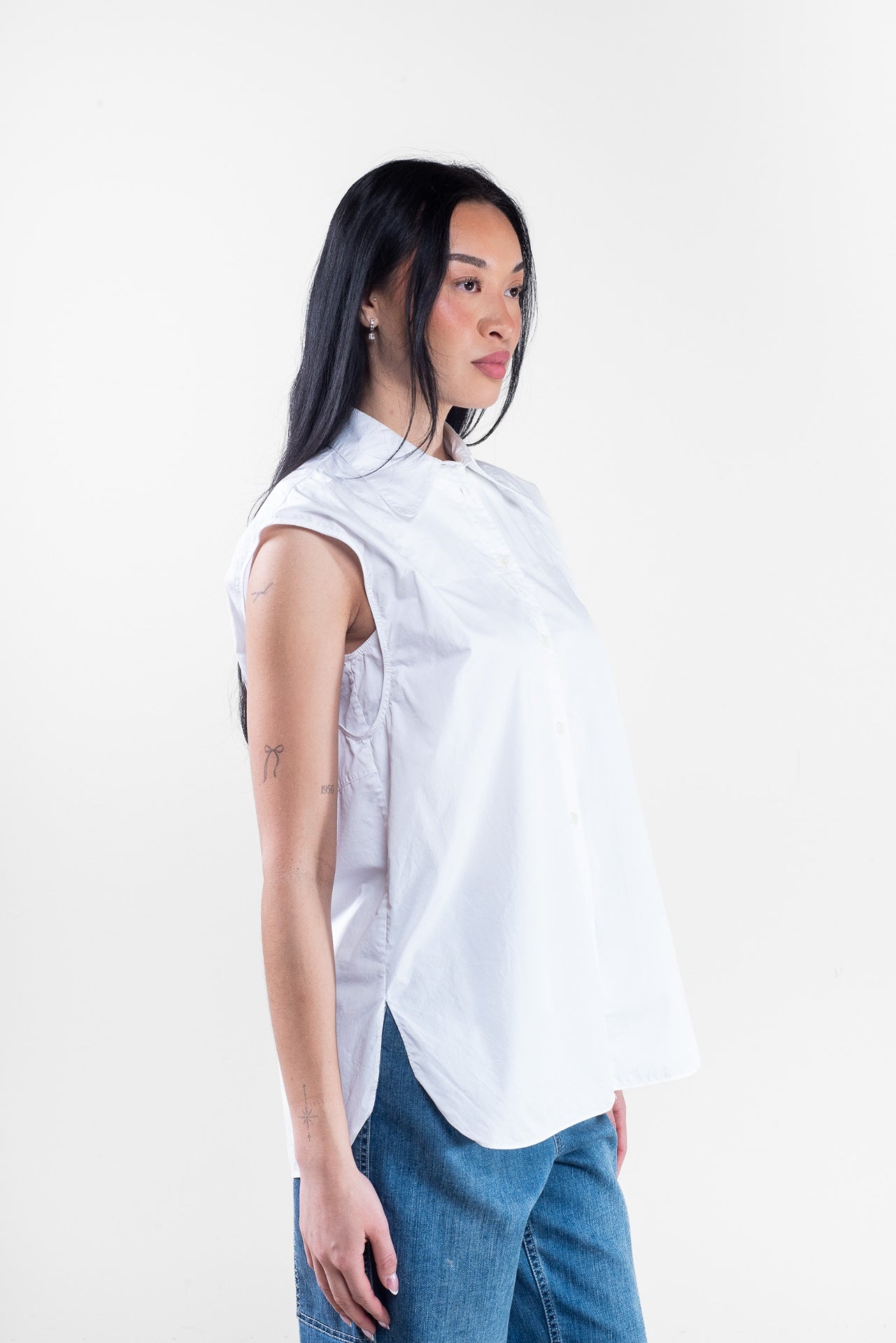 White Sleeveless Button Up Shirt