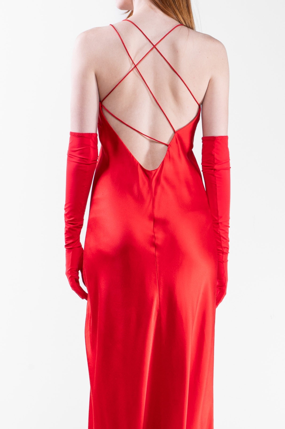 Red Long Slip Dress Multi Strap