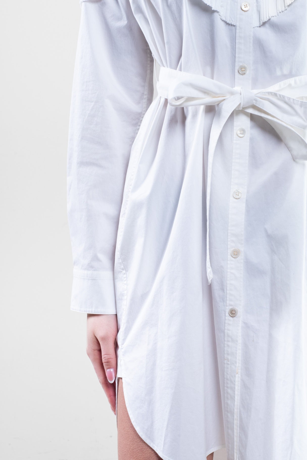 White Pleat Detail Mini Shirt Dress