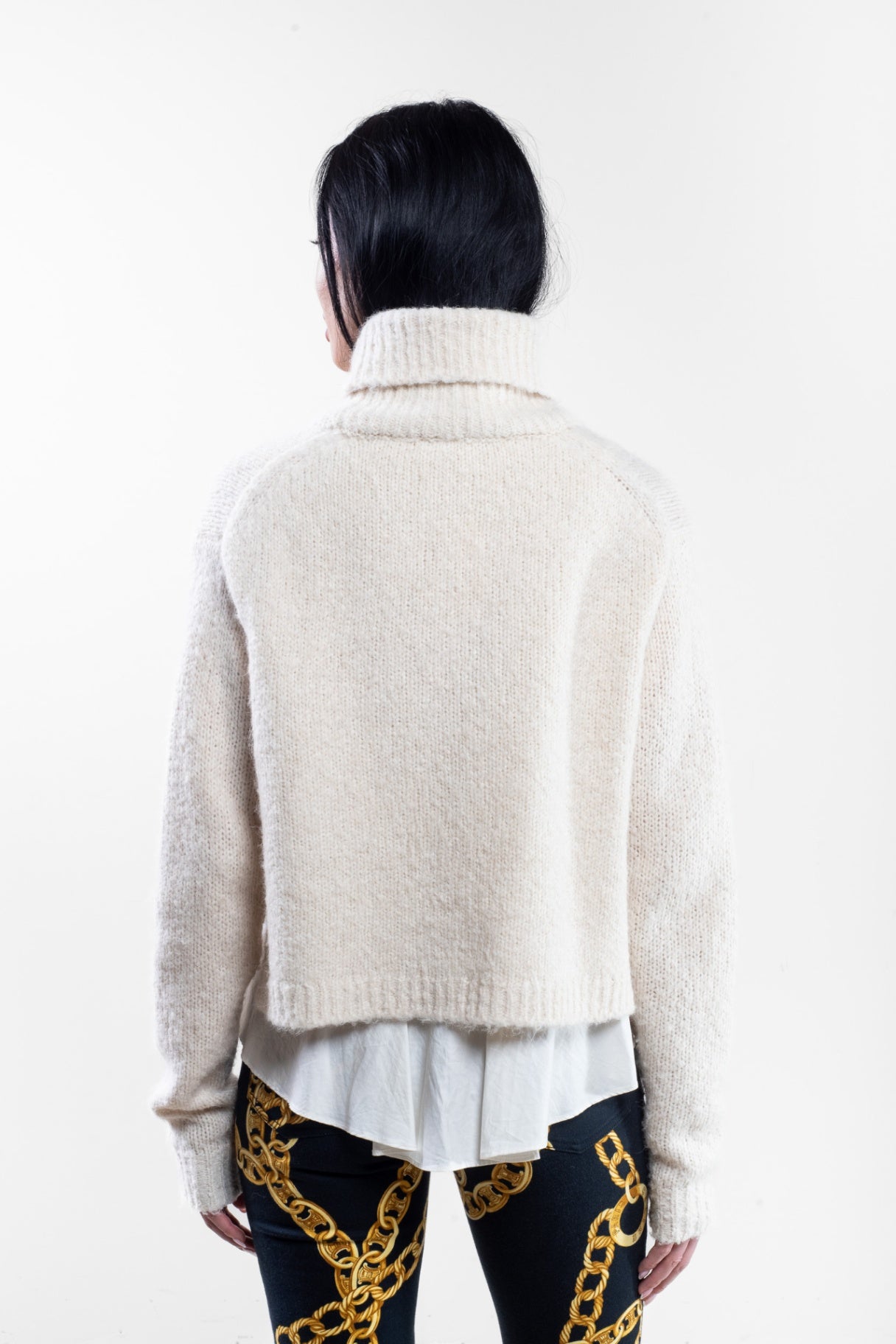 Cream Turtleneck Wool Sweater