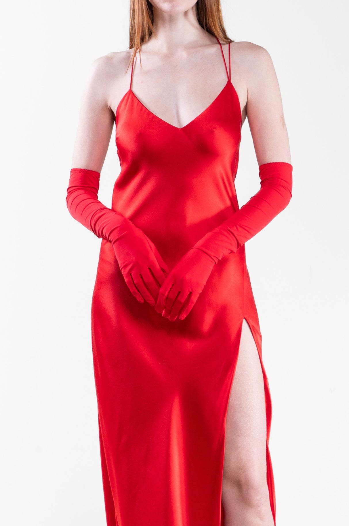 Red Long Slip Dress Multi Strap