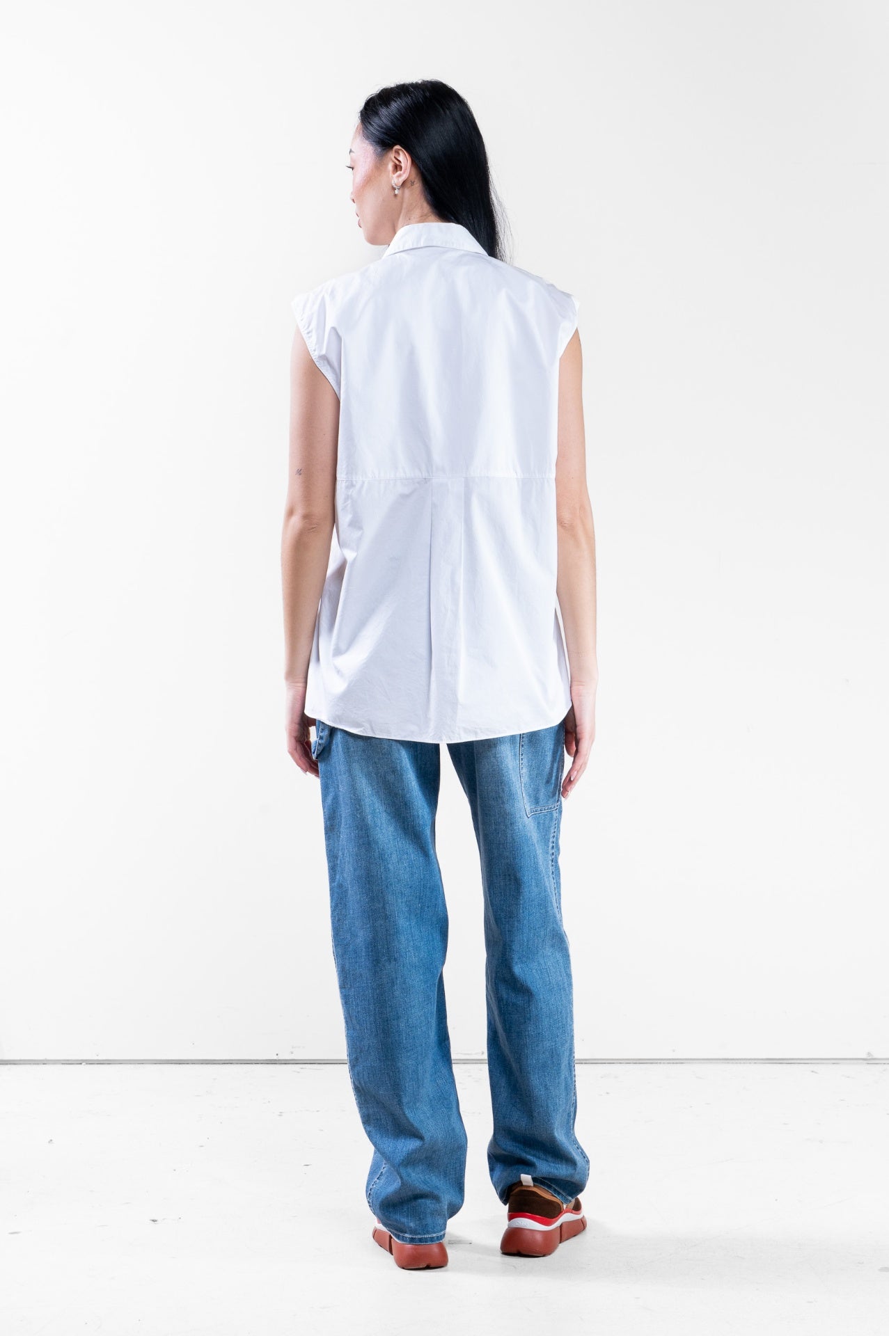 White Sleeveless Button Up Shirt