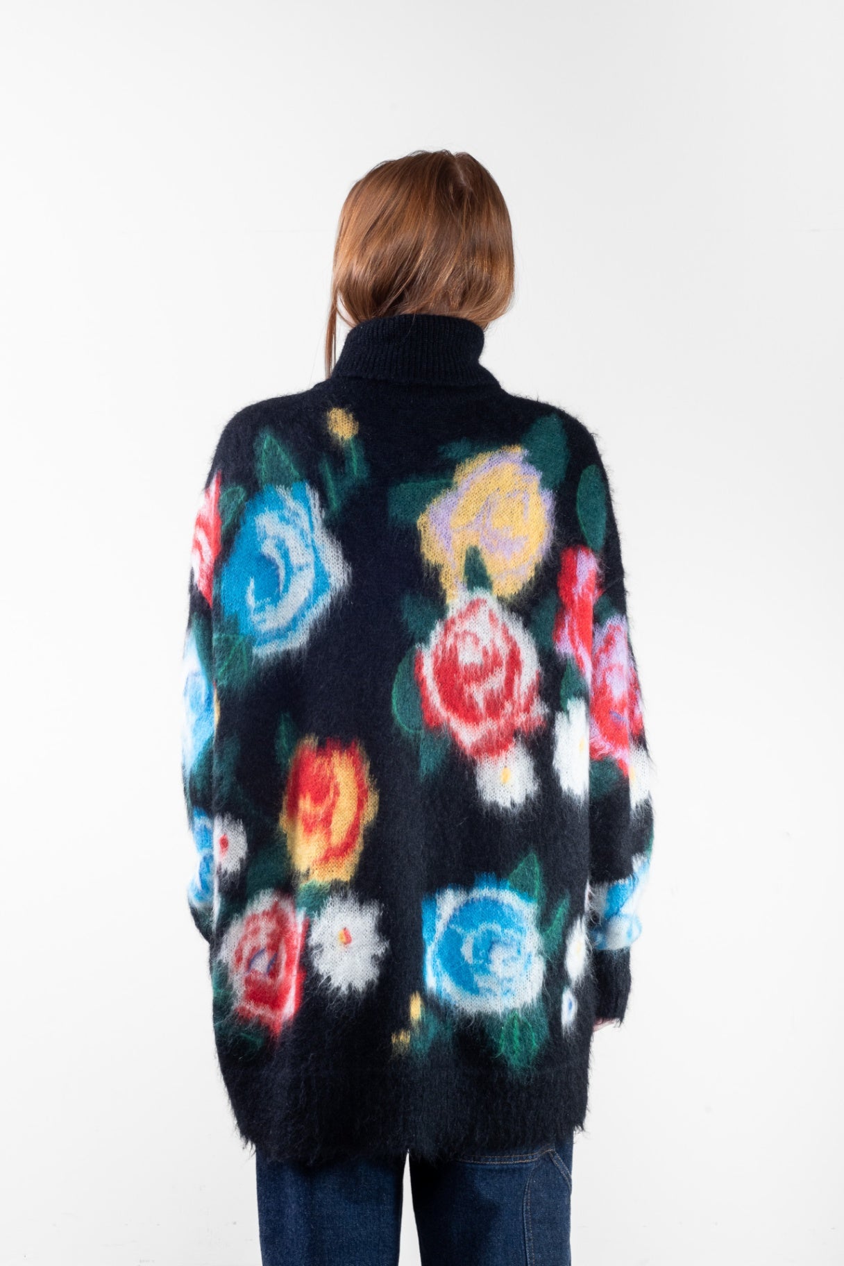 Multicolour Black floral Intarsia-knit Sweater
