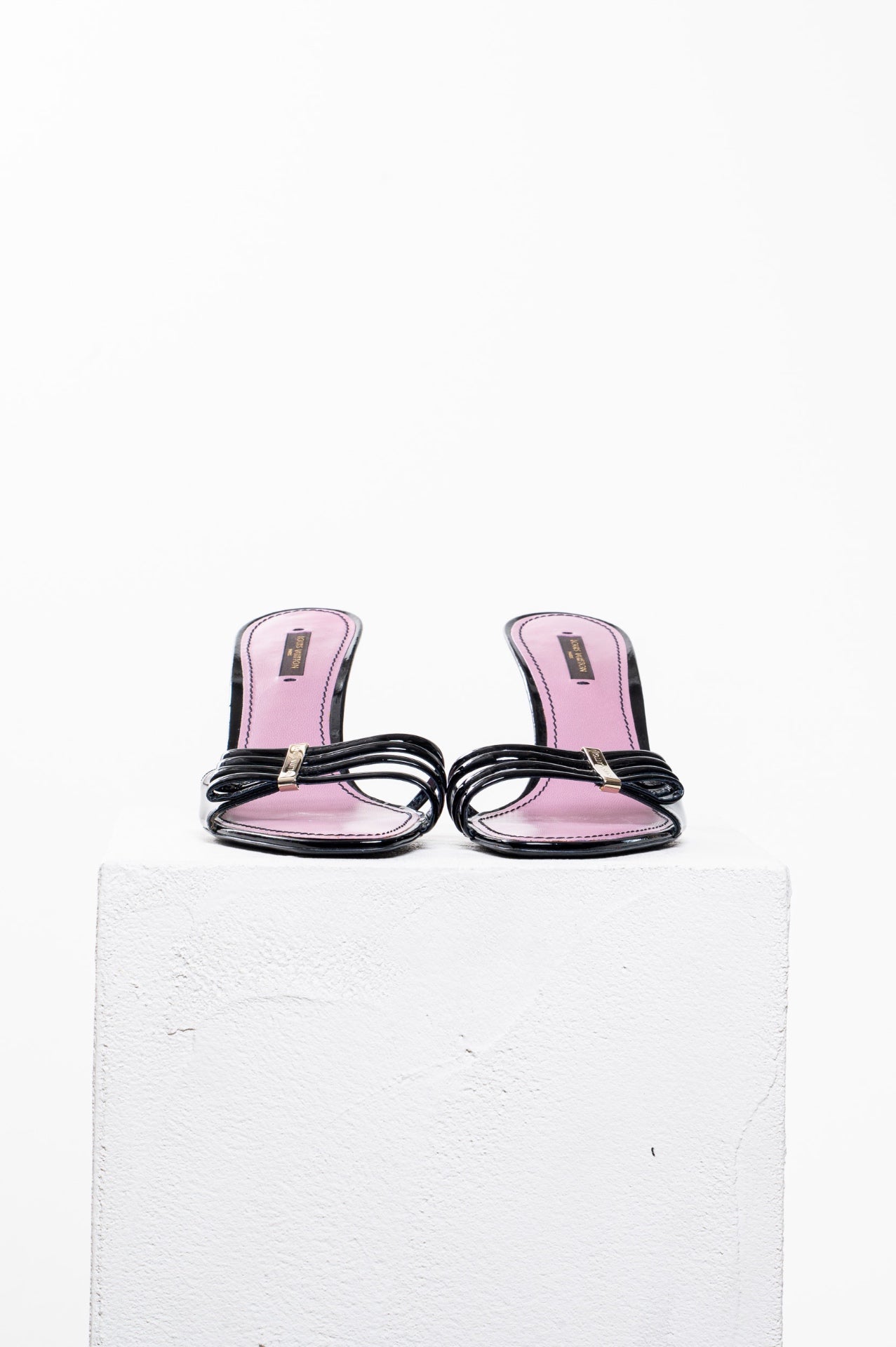 Black Patent Leather Strappy Slide Sandals
