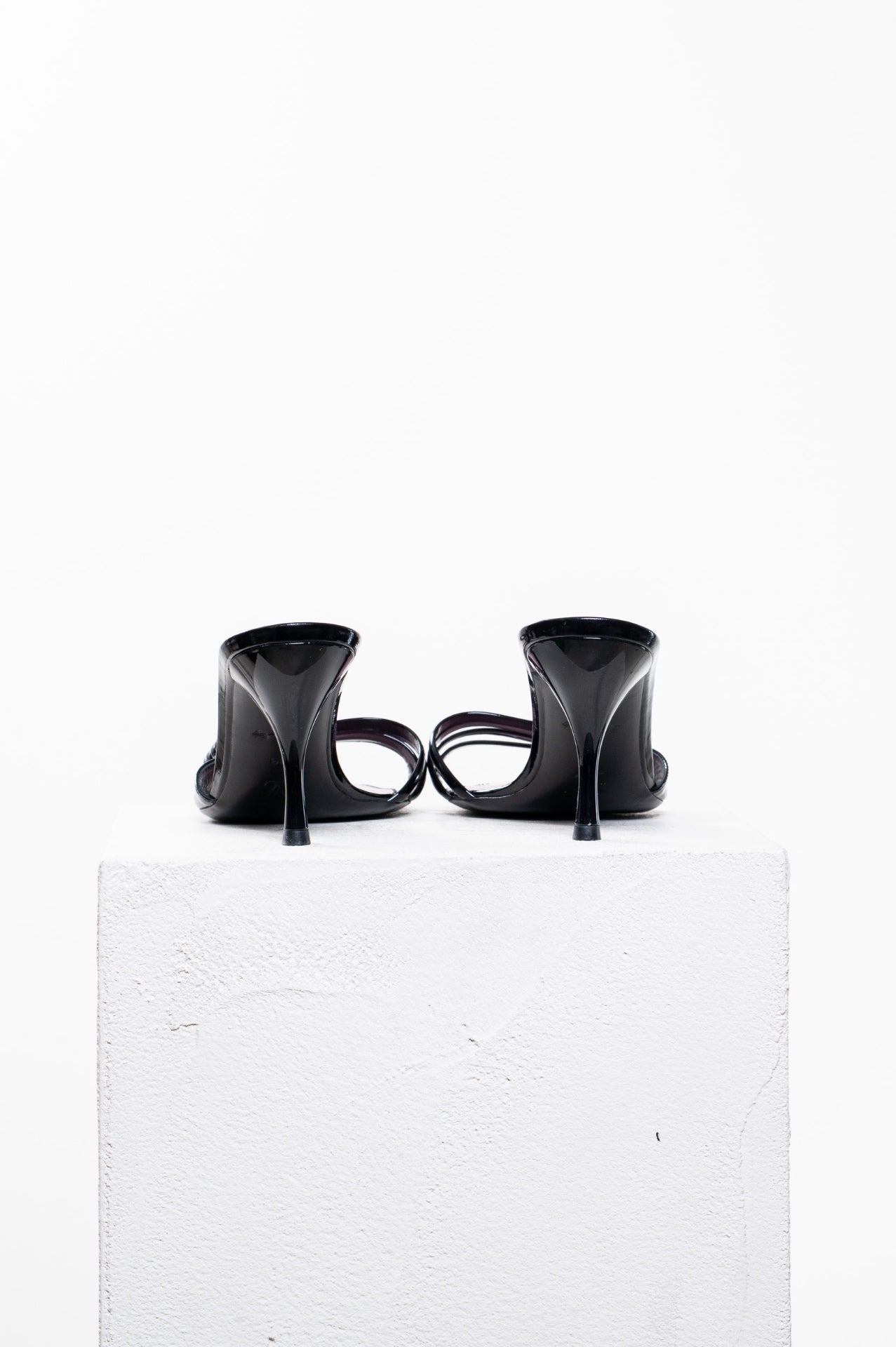 Black Patent Leather Strappy Slide Sandals