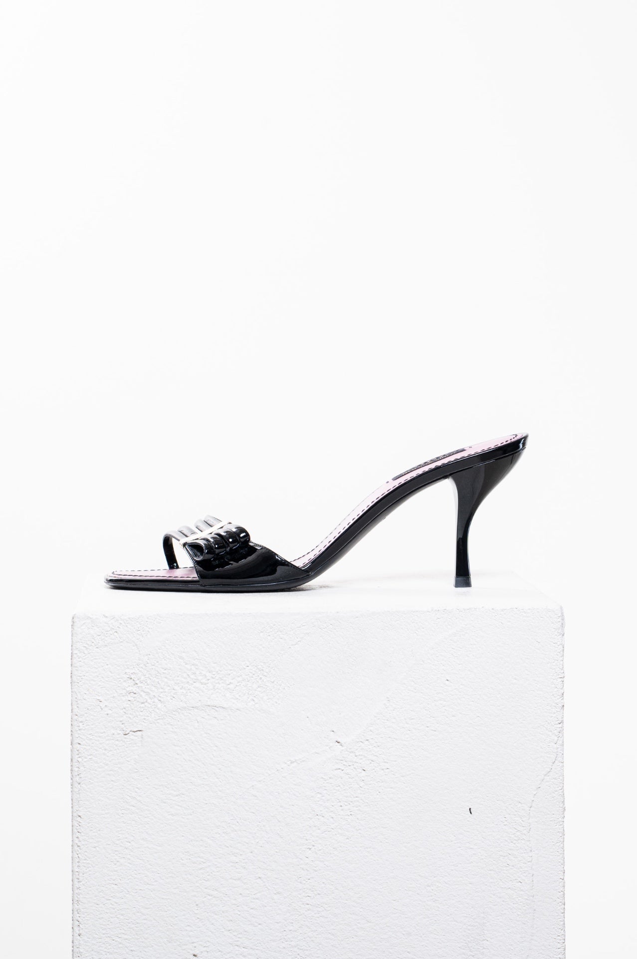 Black Patent Leather Strappy Slide Sandals