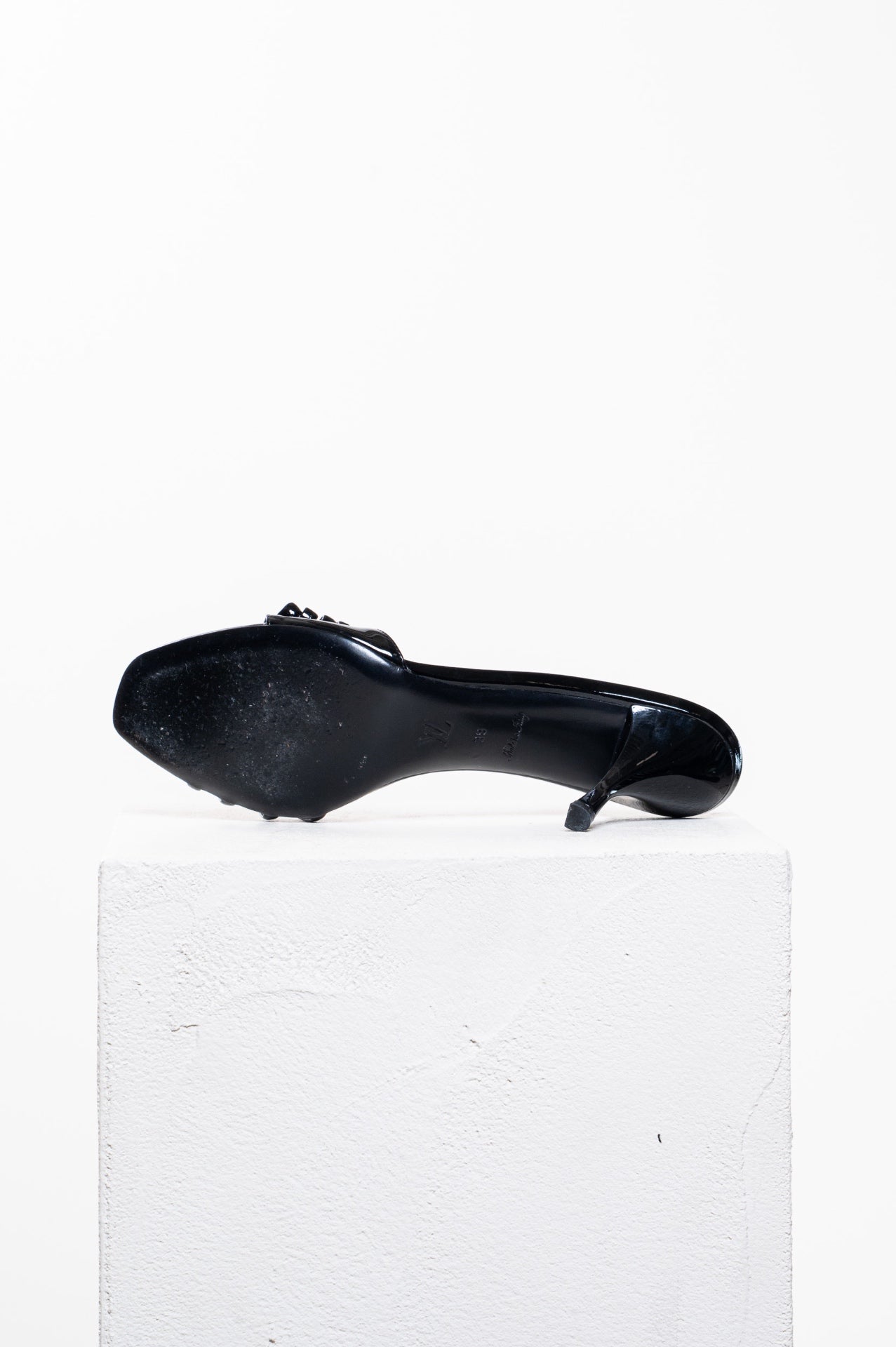 Black Patent Leather Strappy Slide Sandals