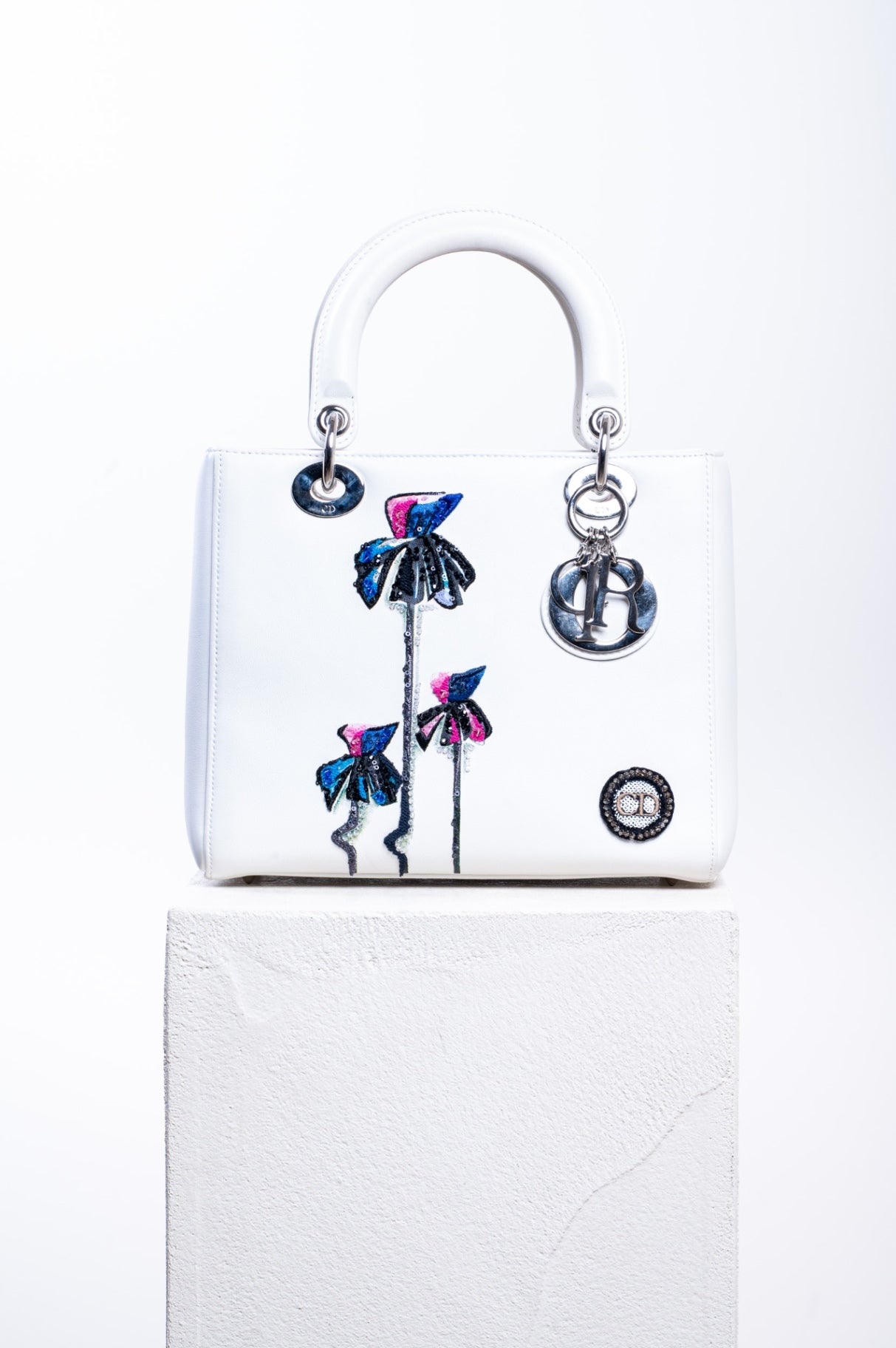White Embellished Medium Lady Bag
