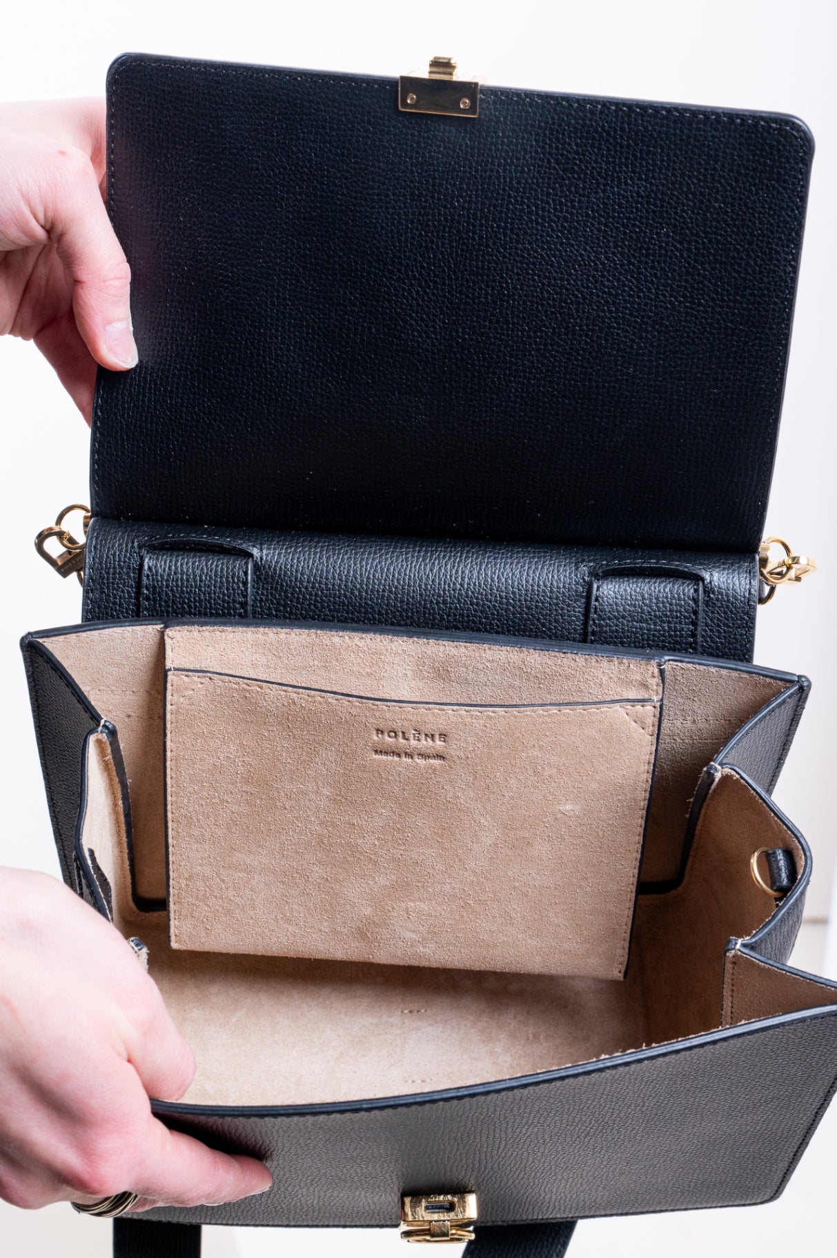 Black Textured Leather Number Seven Bag