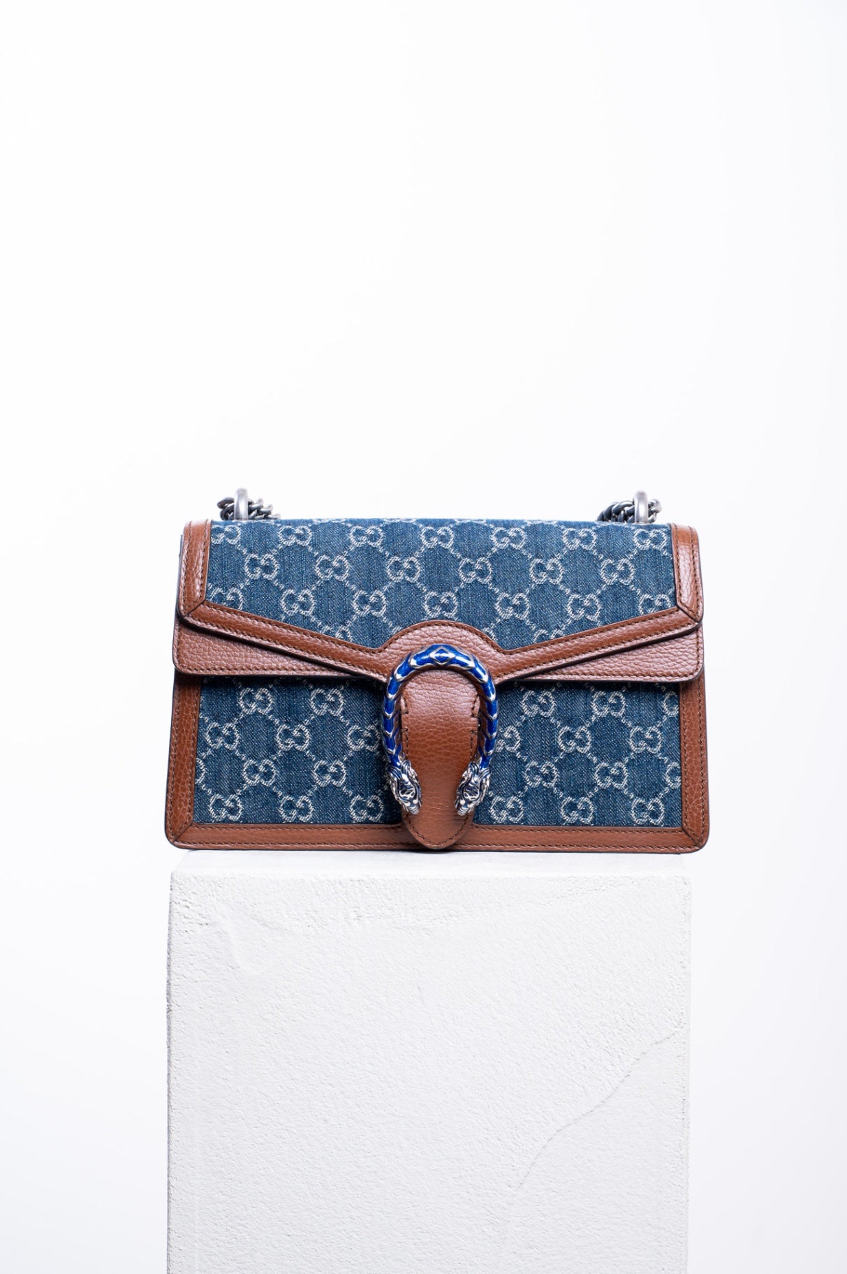 Blue Small GG Denim Dionysus Shoulder Bag