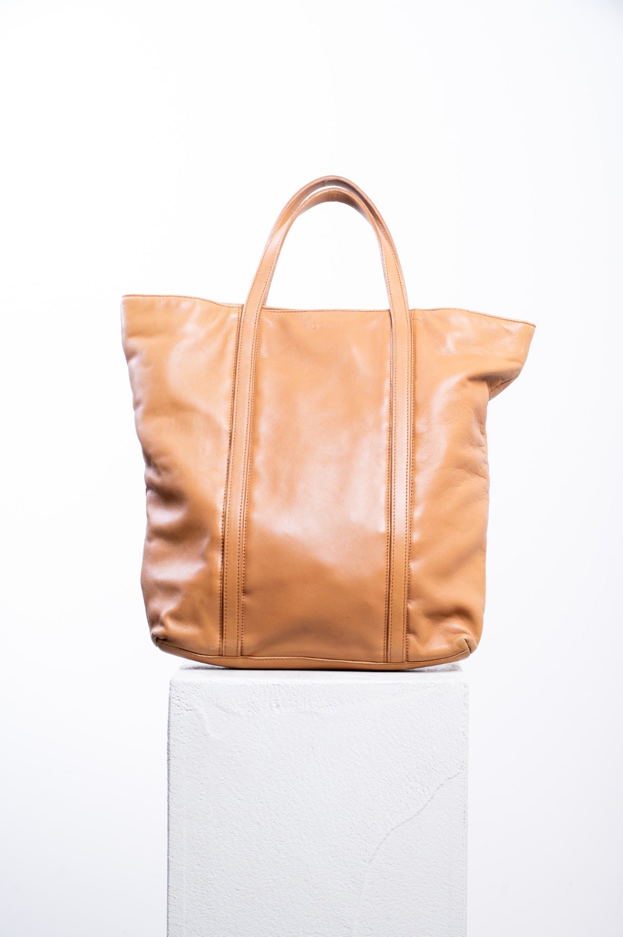 Vintage Tan Leather Double Handle Tote