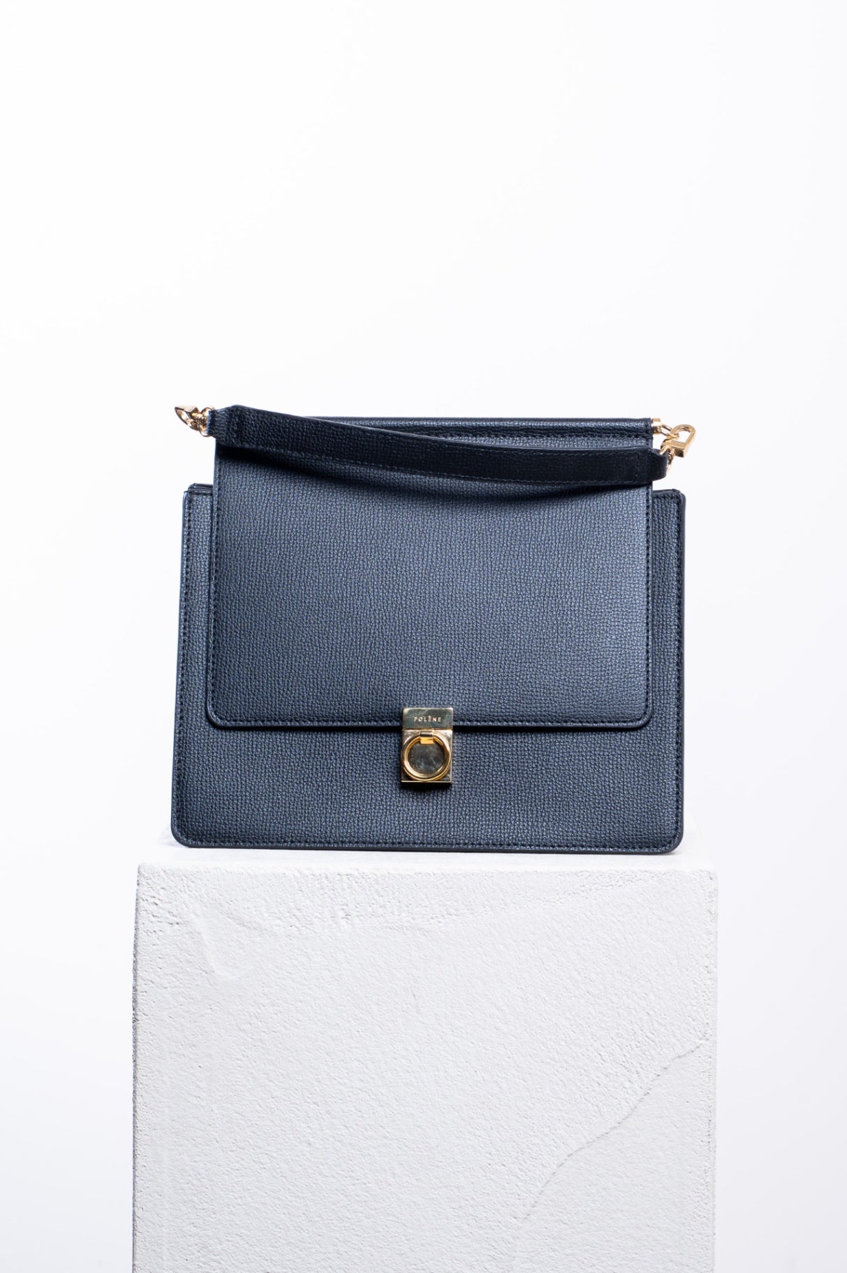 Black Textured Leather Number Seven Bag