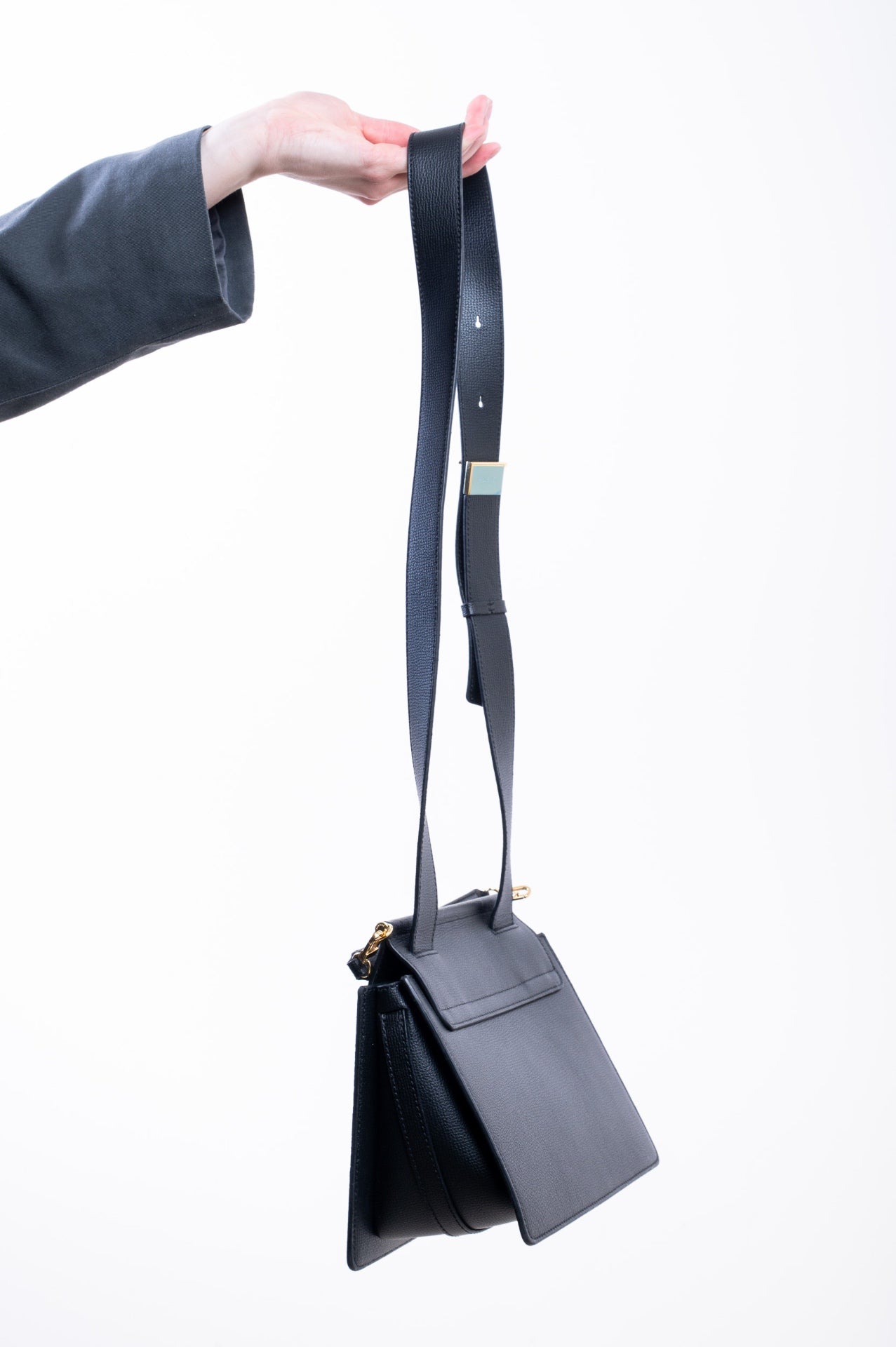 Black Textured Leather Number Seven Bag