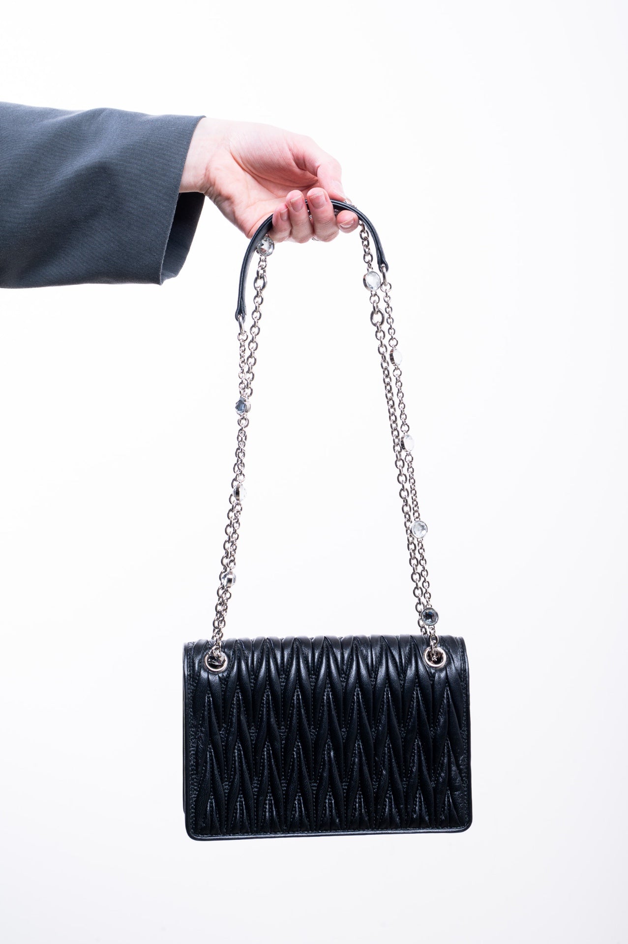 Black Quilted Mini Matelasse Crystal Bag