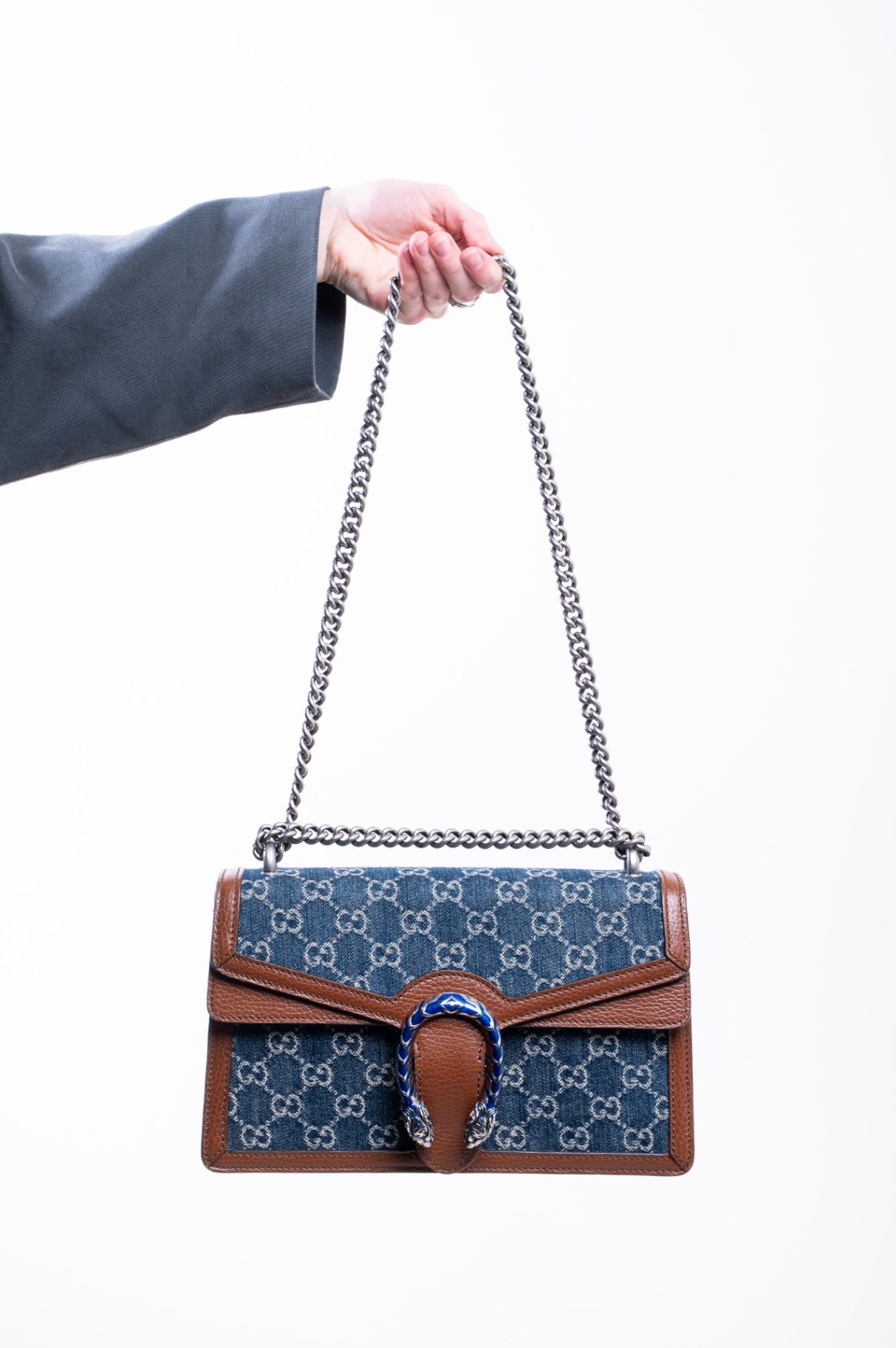 Blue Small GG Denim Dionysus Shoulder Bag