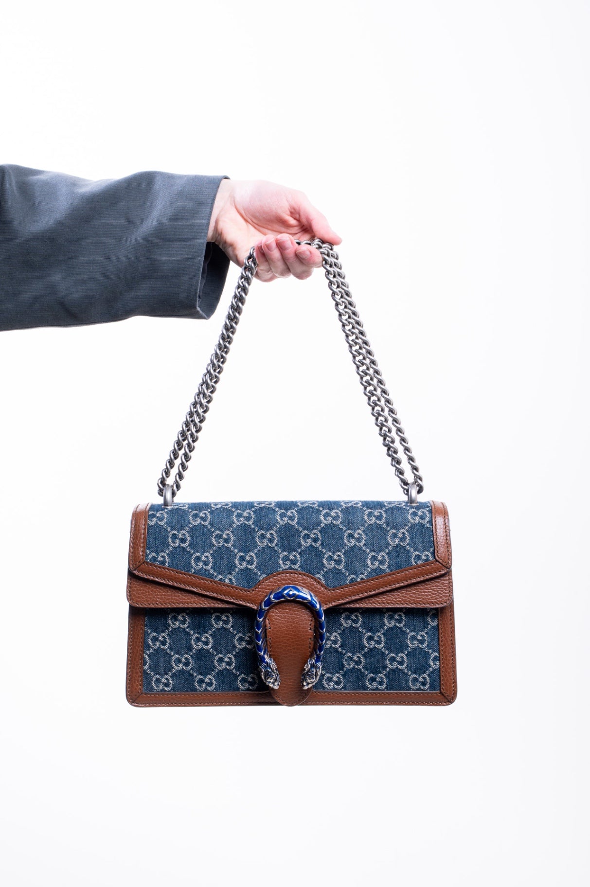 Blue Small GG Denim Dionysus Shoulder Bag