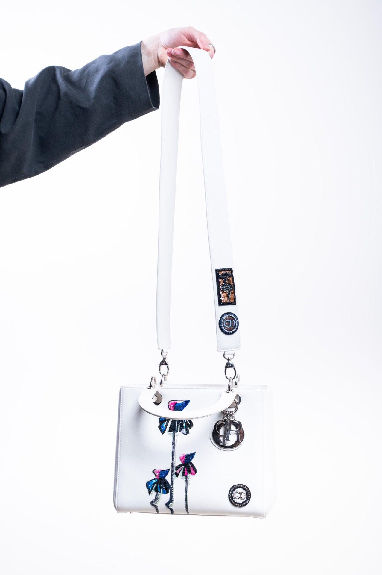 White Embellished Medium Lady Bag