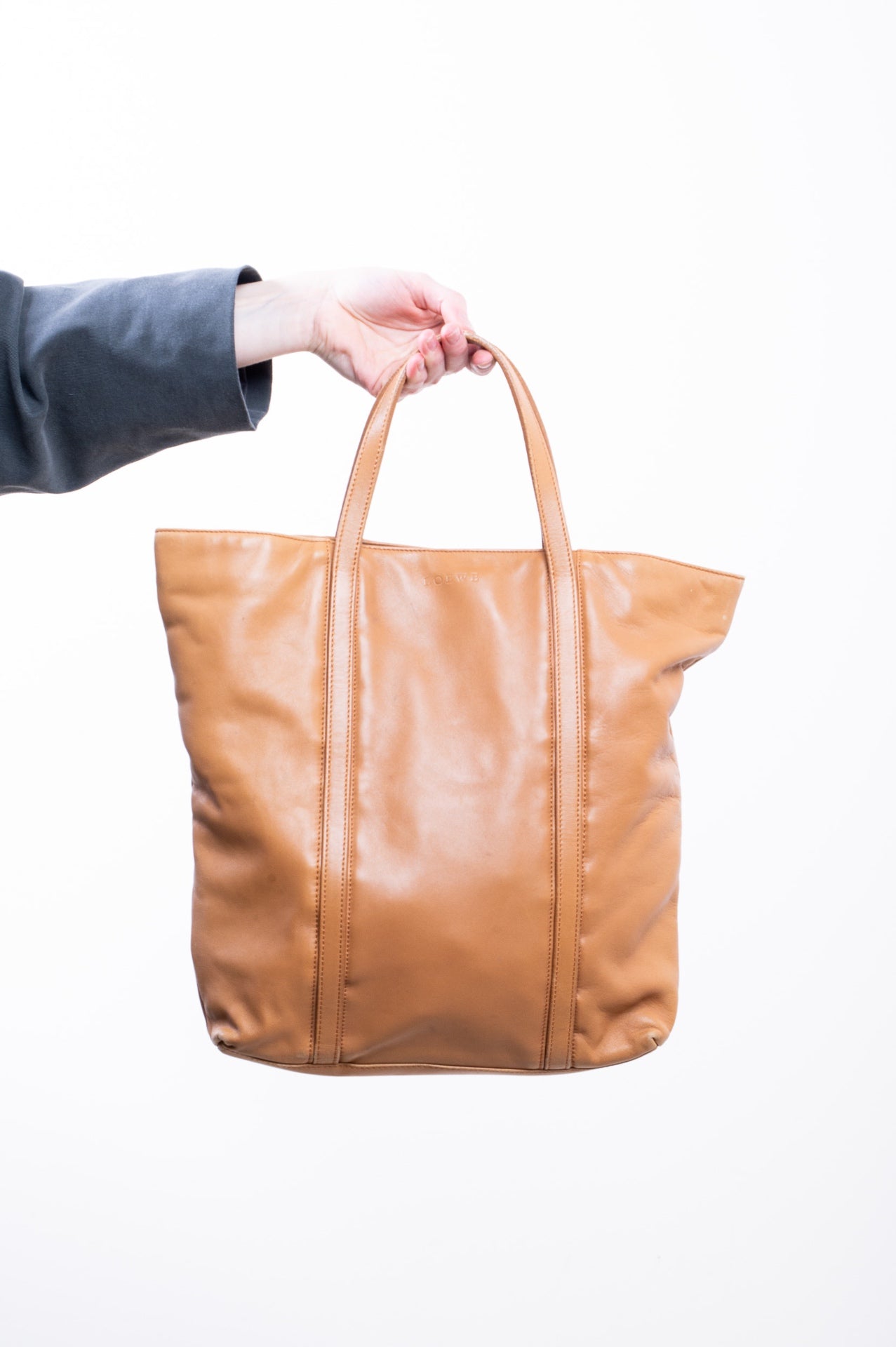 Vintage Tan Leather Double Handle Tote